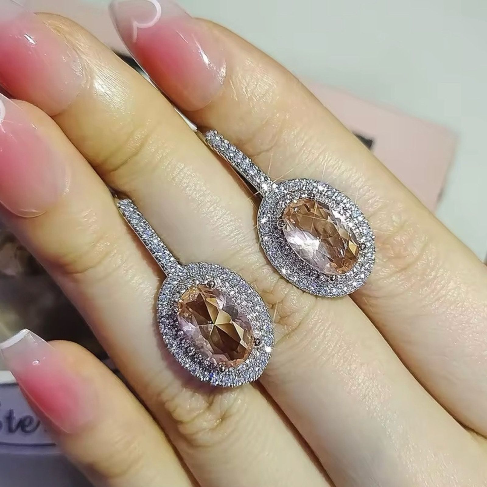 Other New 925 Sterling Silver Oval MorganiteDrop Earrings Size ONE SIZE - 3 Thumbnail