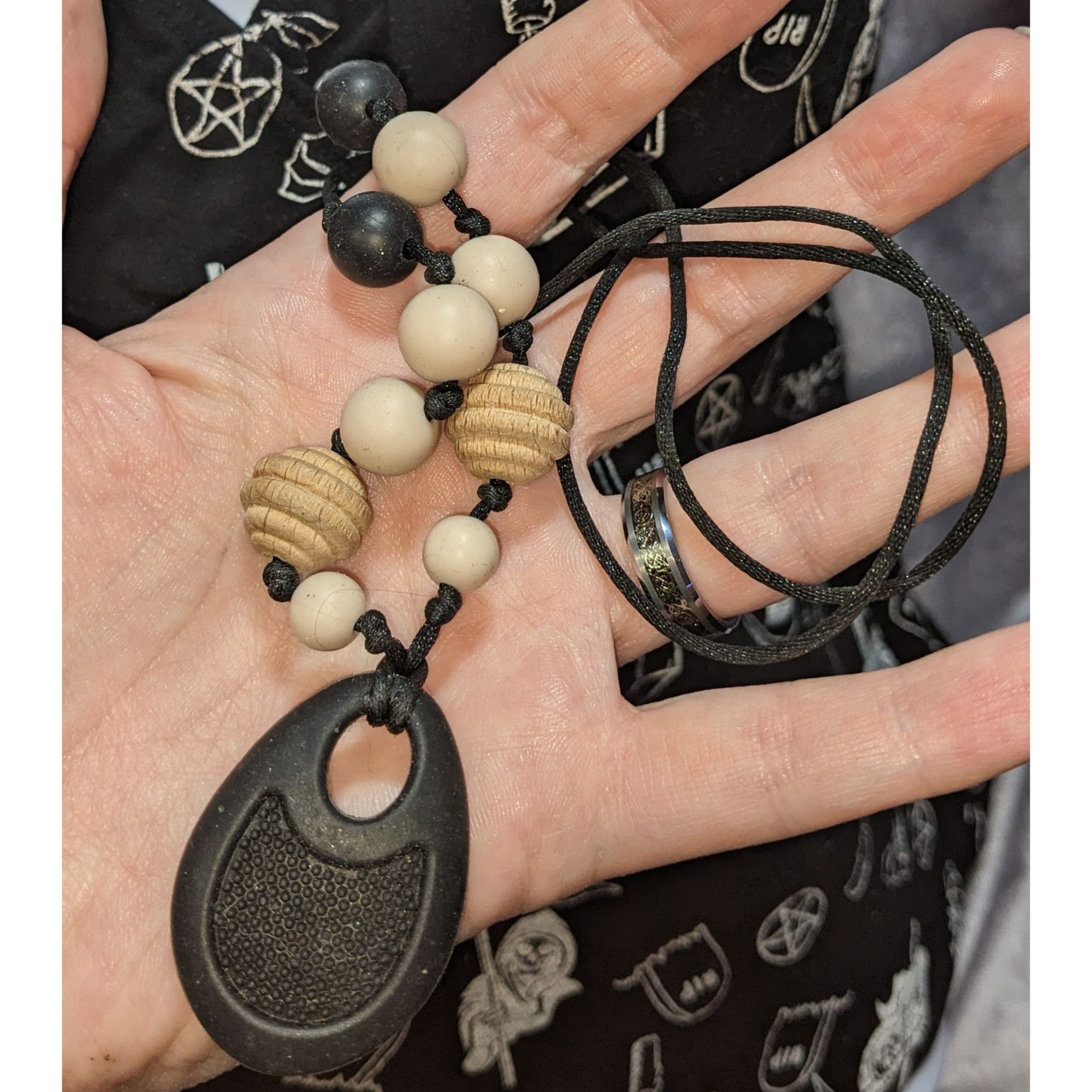 Other Silicone Fidget Necklace With Black Rope & Wooden-Like Accen Size ONE SIZE - 1 Thumbnail