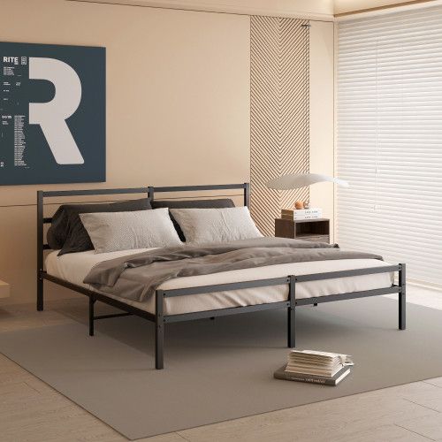 Designer × Homemade Metal Platform Bed frame with Headboard, Sturdy Metal Frame, Size US L / EU 52-54 / 3 - 5 Thumbnail