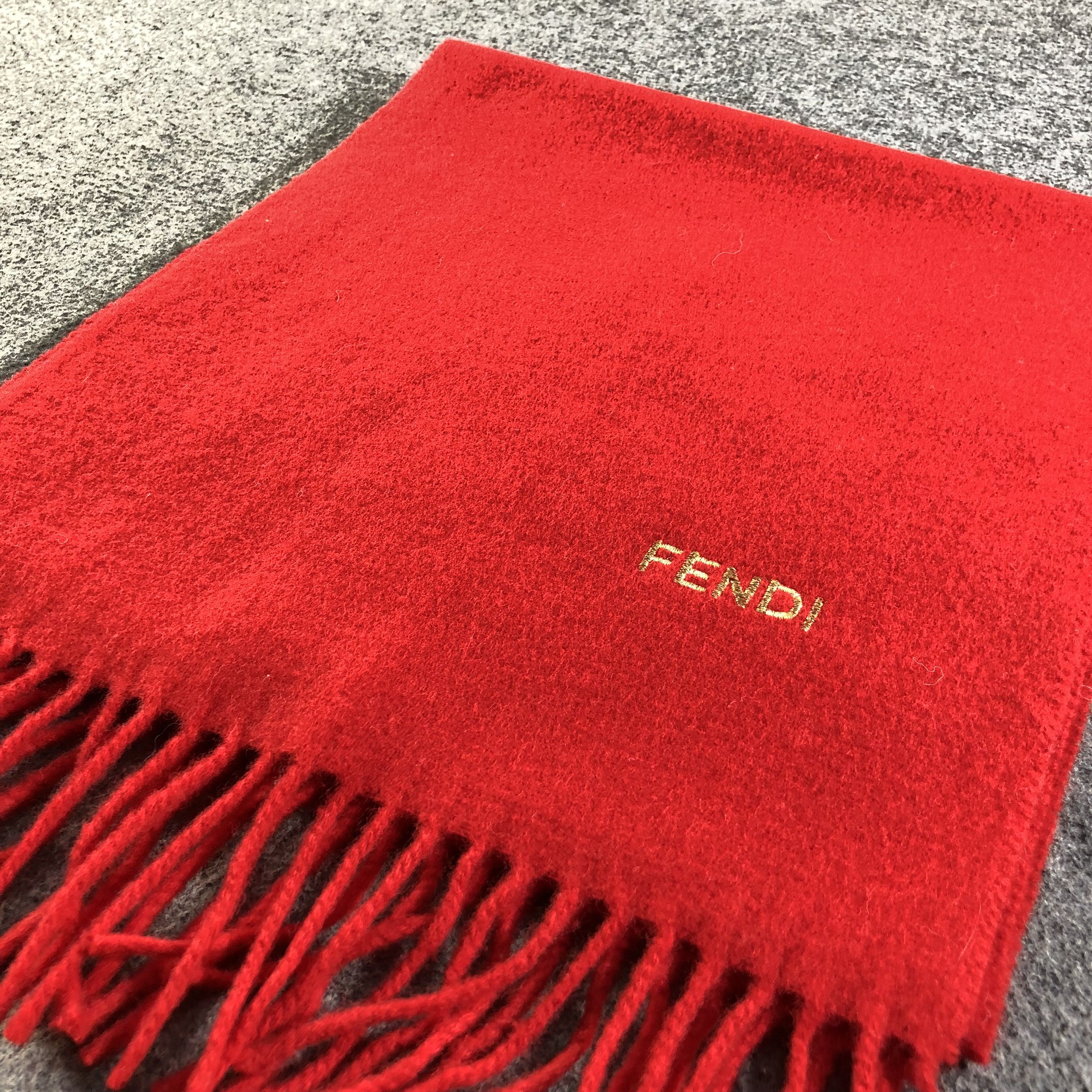 Fendi Fendi Plain Red Wool Scarf Muffler Wrap V1750 Size ONE SIZE - 3 Thumbnail