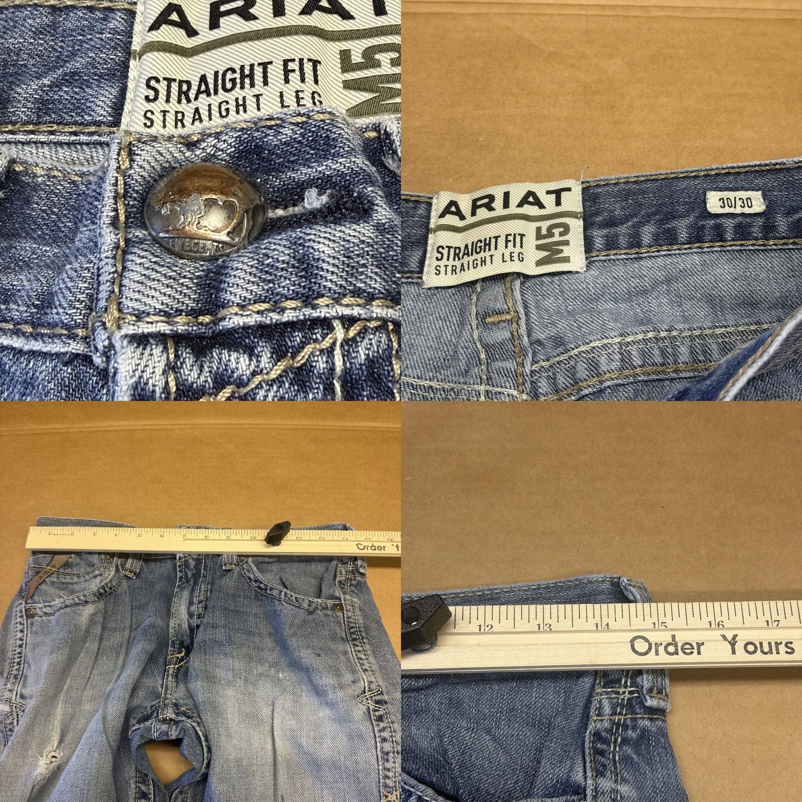 Ariat Ariat M5 Deadrun Arrowhead Straight Leg Jeans Mens 30x29 Blue Light Wash Denim Size US 30 / EU 46 - 9 Thumbnail