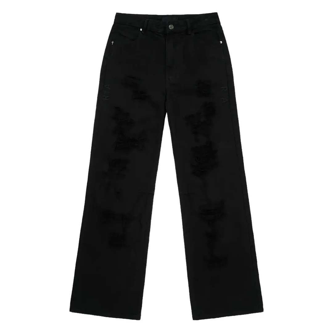 Rta Jamie Scratched Black Wide Leg Jeans Size US 28 / EU 44 - 1 Thumbnail