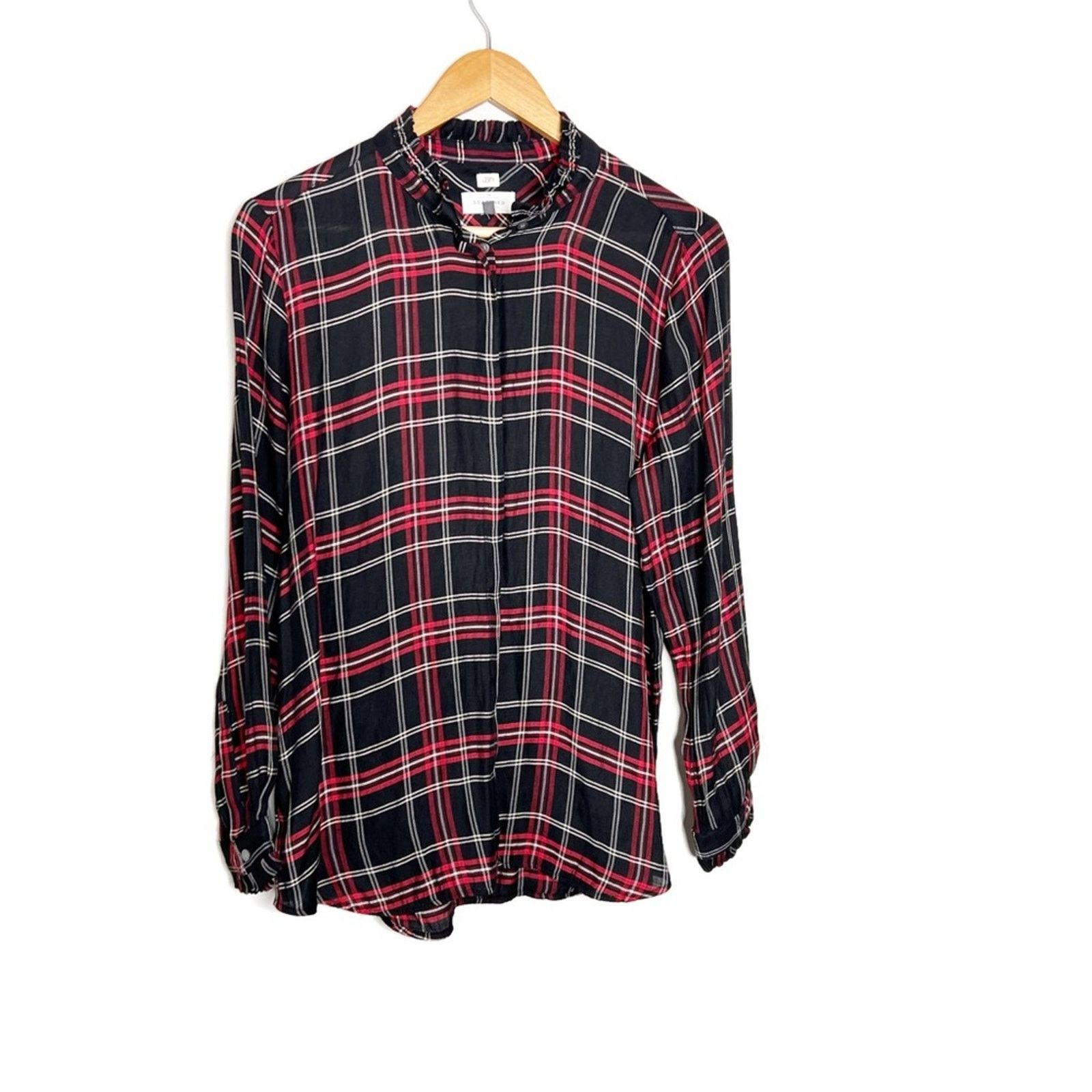 Loft Loft Women’s Petite Plaid Button Down Flannel Ruffle Shirt Size L / US 10 / IT 46 - 2 Thumbnail