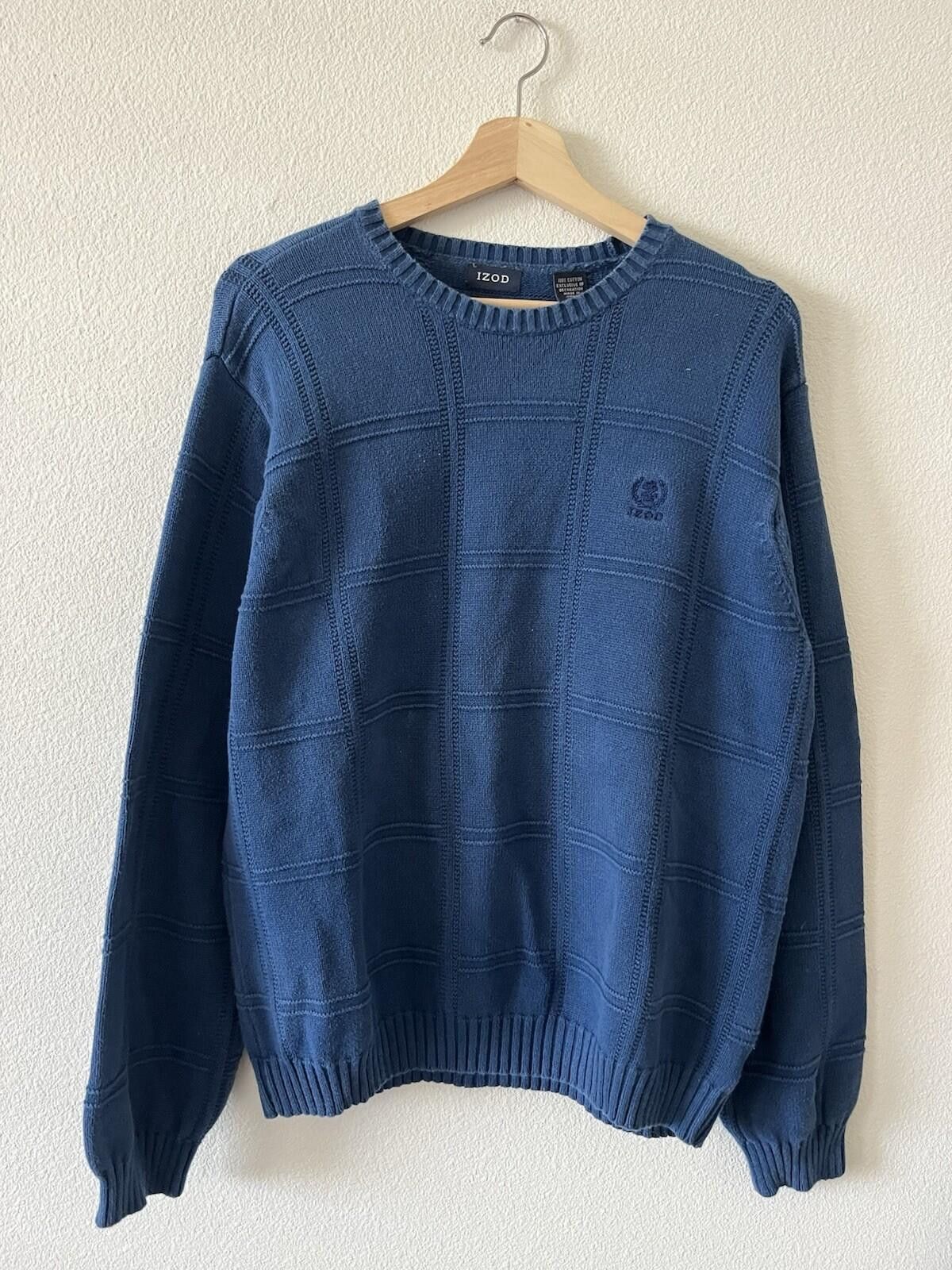 Izod IZOD Vintage Blue Cotton Grid Crewneck Sweater L Size US L / EU 52-54 / 3 - 1 Thumbnail