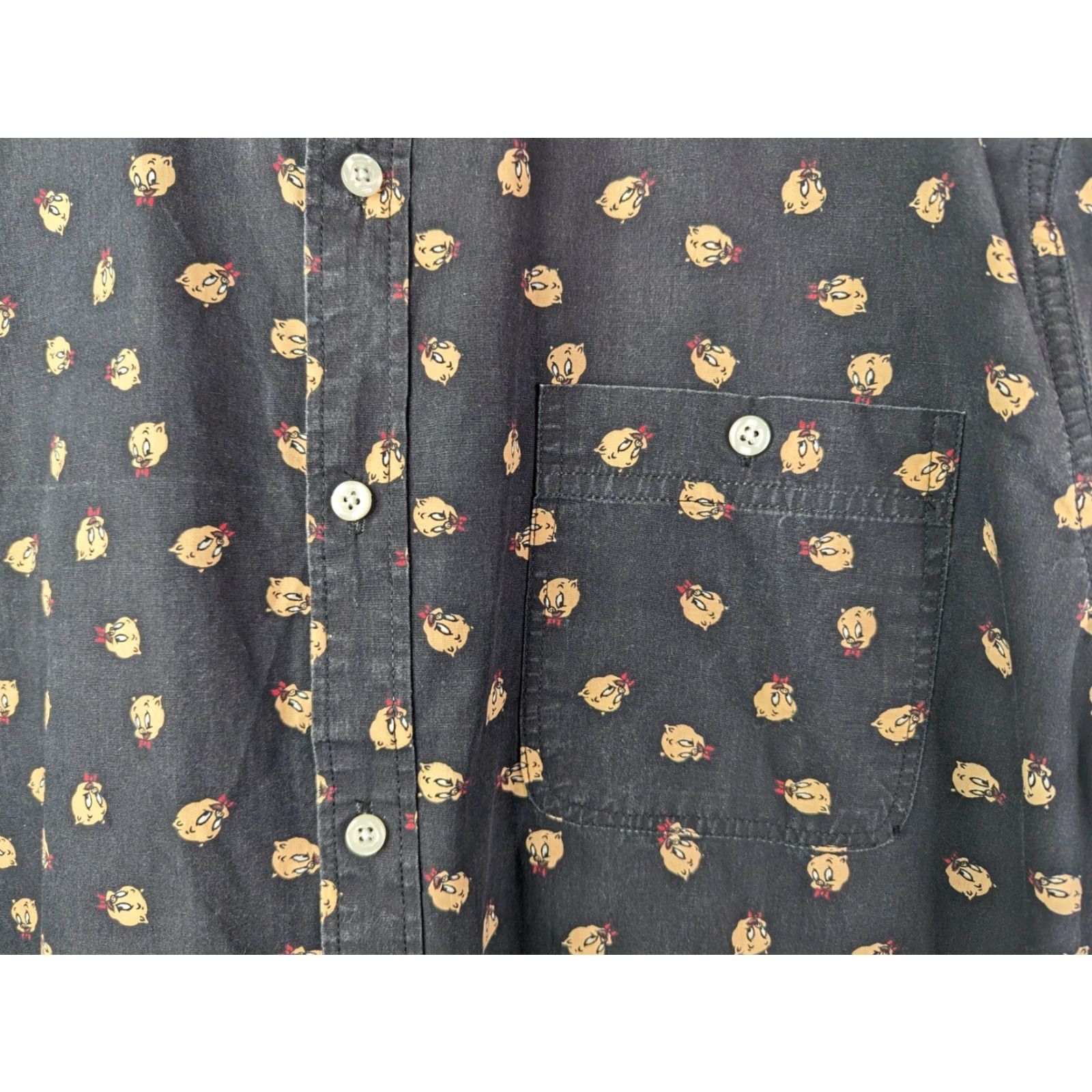 Forever 21 FOREVER 21 Warner Bros Porky Pig Long Sleeve Button Front Shirt L Black Cotton Mens Button-Up 90s Theme Size US L / EU 52-54 / 3 - 2 Thumbnail