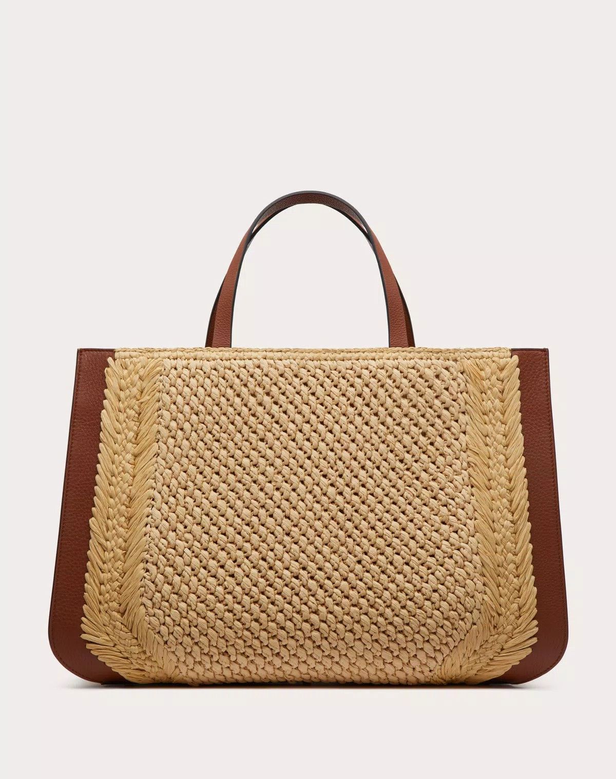 Valentino o1s1wg110625 Size:OS/Signature Raffia Handbag in Brown/White Size ONE SIZE - 3 Thumbnail