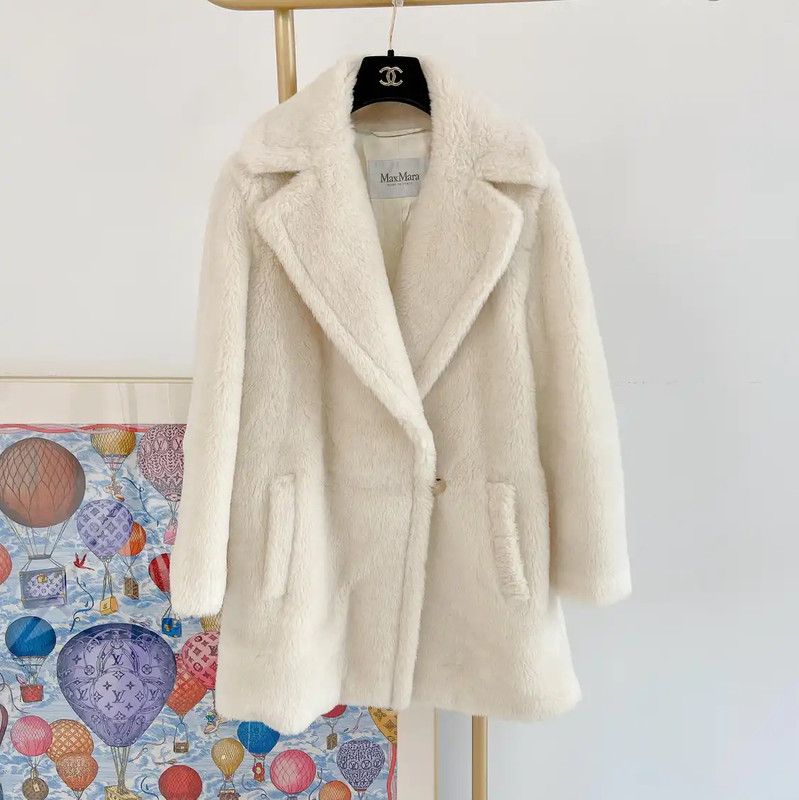 Max Mara MaxMara Classic White Alpaca Wool Coat 0089 Size XS / US 0-2 / IT 36-38 - 1 Thumbnail