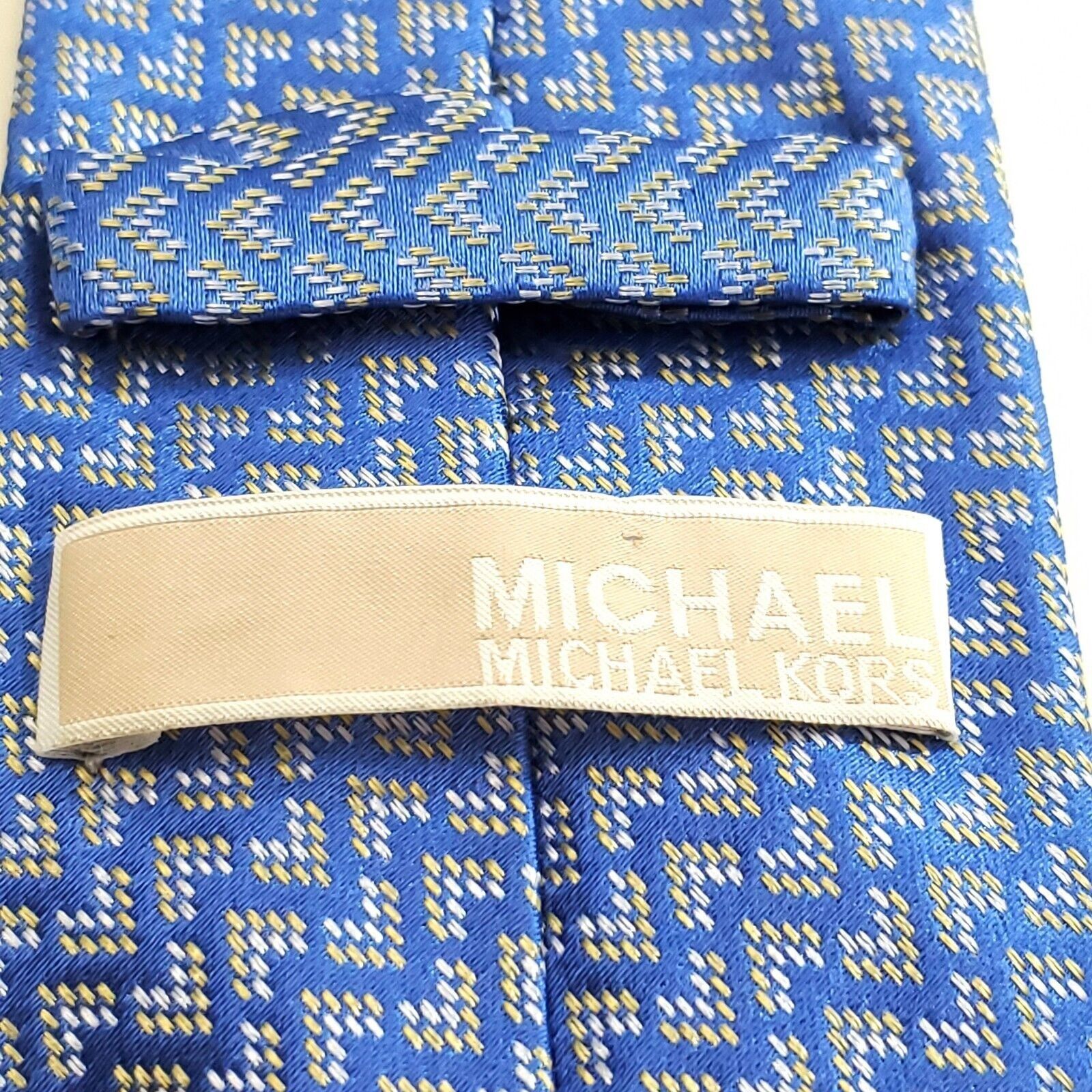 Michael Kors Michael Kors Silk Tie Blue Yellow Woven Geometric Size ONE SIZE - 3 Thumbnail
