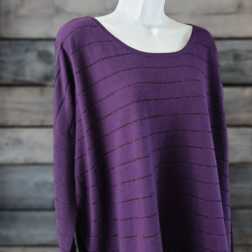 J. Jill J. Jill Womens Sweater Size M Purple Metallic Stripe Wool Blend Pullover, Angora Polyester Wool Size M / US 6-8 / IT 42-44 - 1 Thumbnail