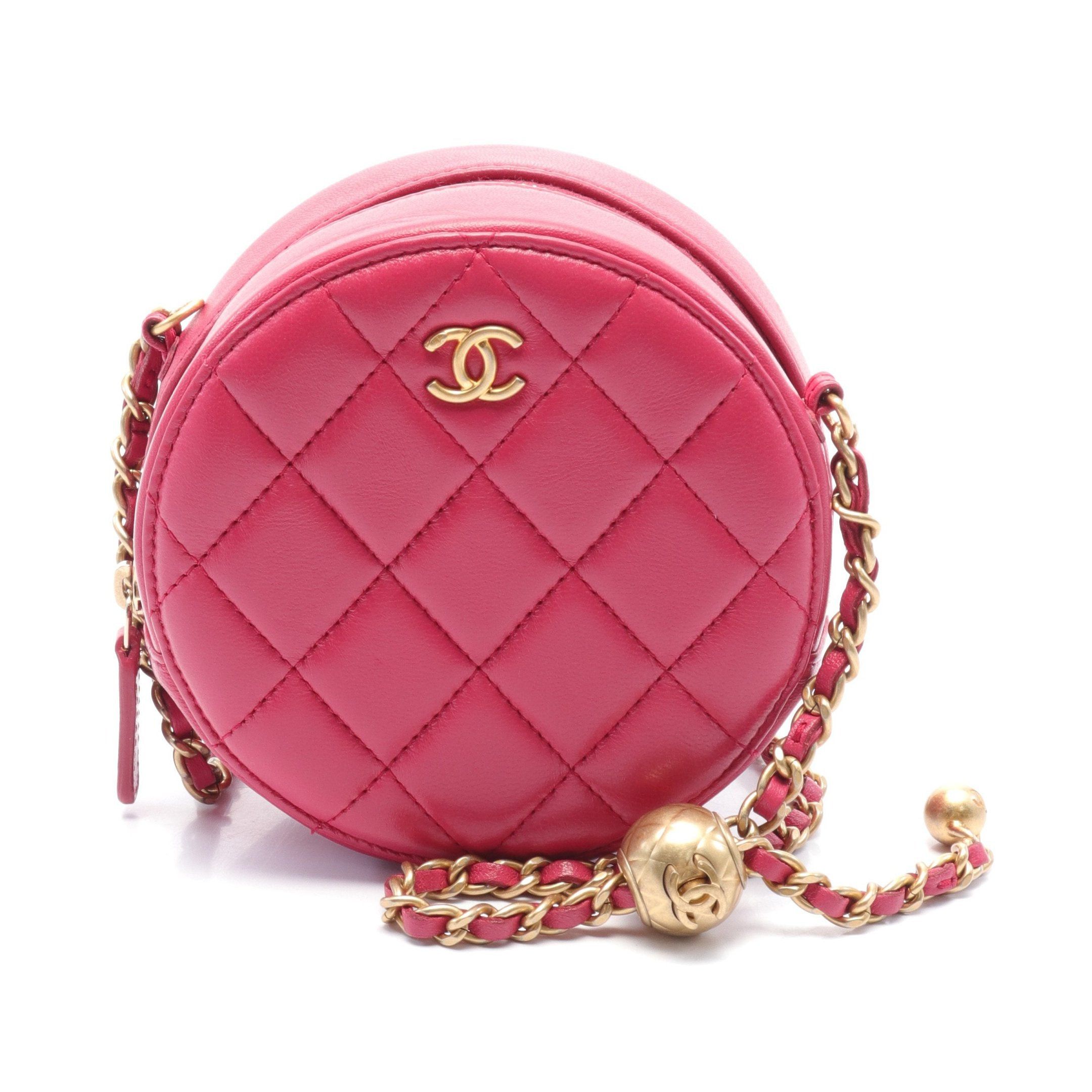 image of Chanel Matelasse Round Chain Shoulder Bag Lambskin Pink Purple Gold Hardware, Women's