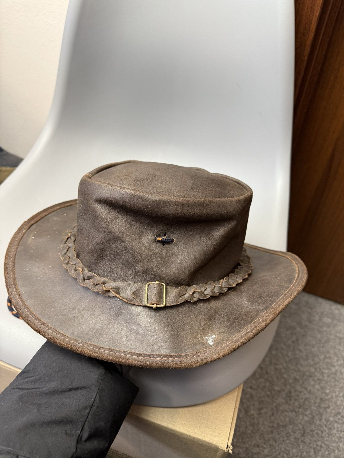 Leather American Cowboy Hat Australian Western Aussie Brown Leather Size ONE SIZE - 10 Thumbnail