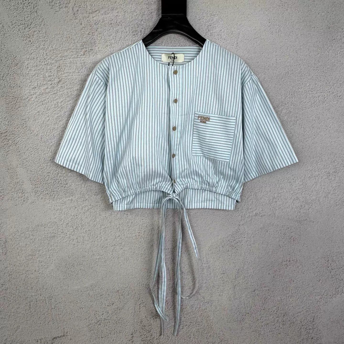 Fendi FENDI SS25 Women's Light Blue Stripe Embroidered Logo Shirt Size S / US 4 / IT 40 - 1 Thumbnail