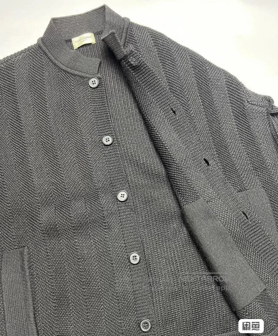 Saint Laurent Paris Saint Laurent Gray Herringbone Cardigan. Size US M / EU 48-50 / 2 - 6 Thumbnail