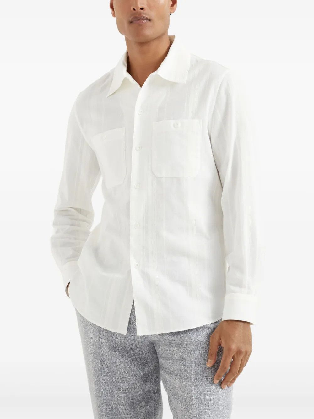 Brunello Cucinelli o1y0526 Solid Color Shirt in White Size US M / EU 48-50 / 2 - 2 Thumbnail