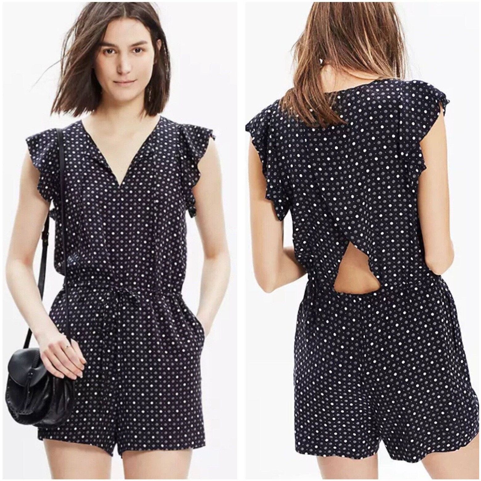 Madewell EUC Madewell Silk Black Polka Dot Petalplay Romper XXS Size 24" / US 00 / IT 34 - 1 Thumbnail