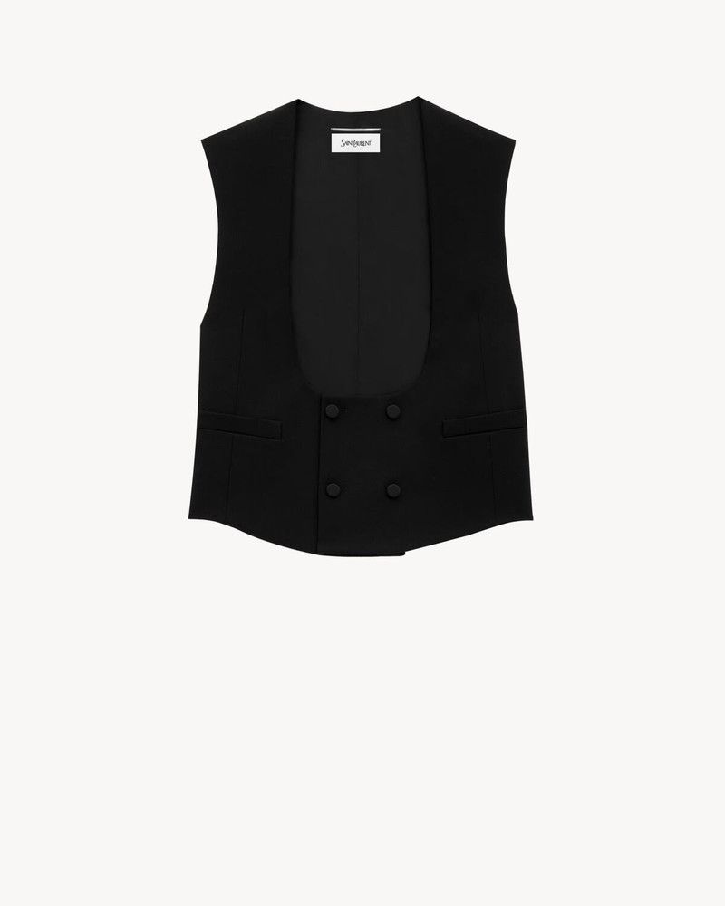 Saint Laurent Paris o1s1wg110126 811027 Vest in Grain De Poudre in Black Size US S / EU 44-46 / 1 - 1 Thumbnail