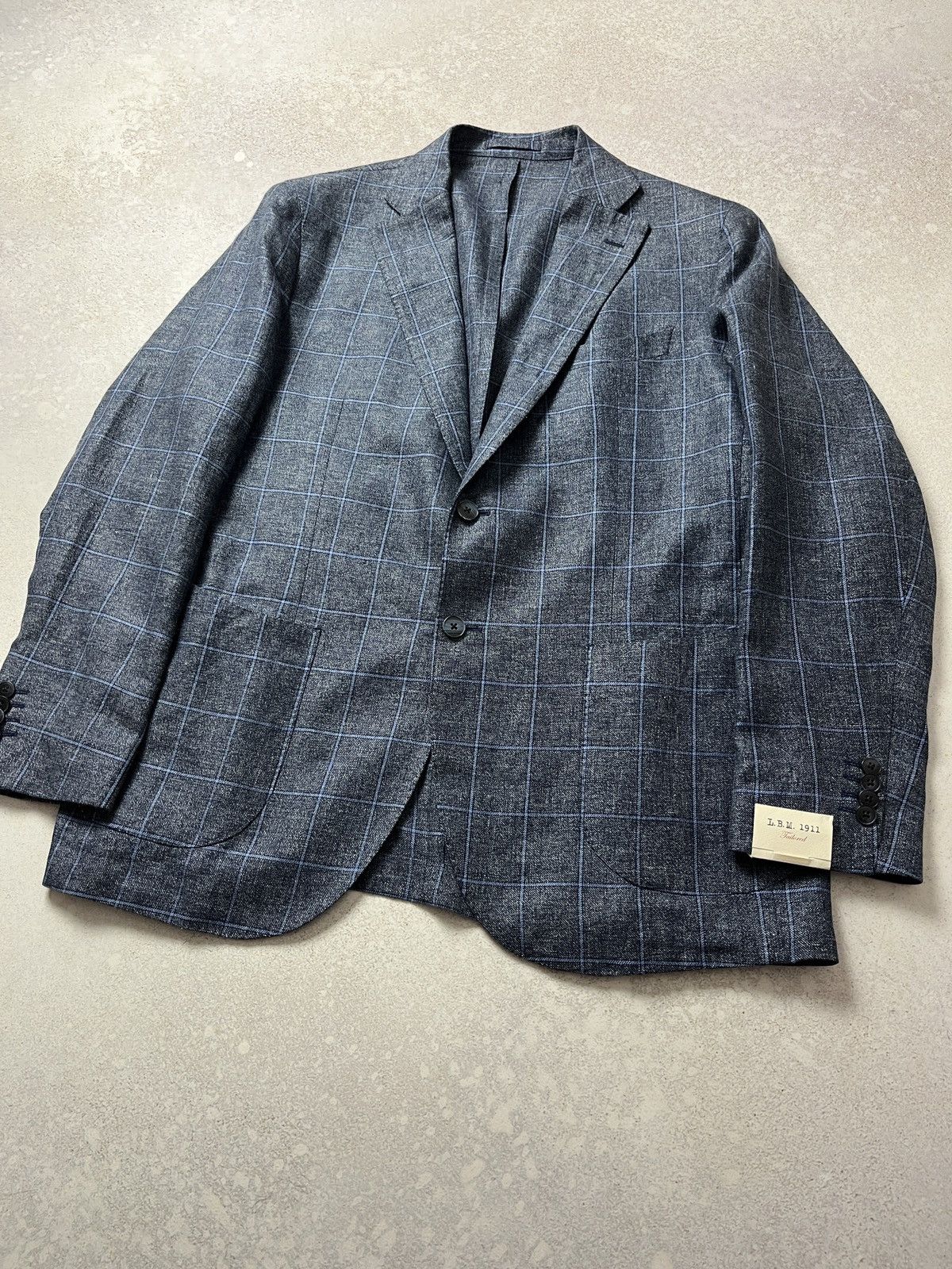 L.B.M. 1911 LBM 1911 Tailored Blue Check Patch Pocket Sportcoat Blazer Size 46R - 3 Thumbnail