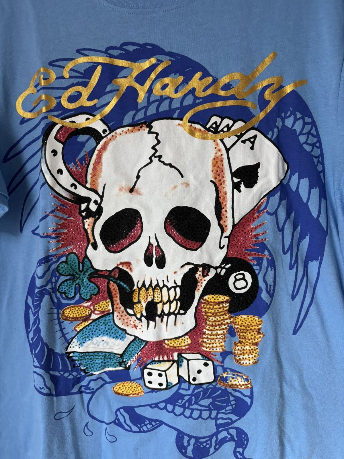 Ed Hardy NWT Ed Hardy Rhinestone Skull Dice Y2K Men Large Blue Tee Size US L / EU 52-54 / 3 - 2 Thumbnail