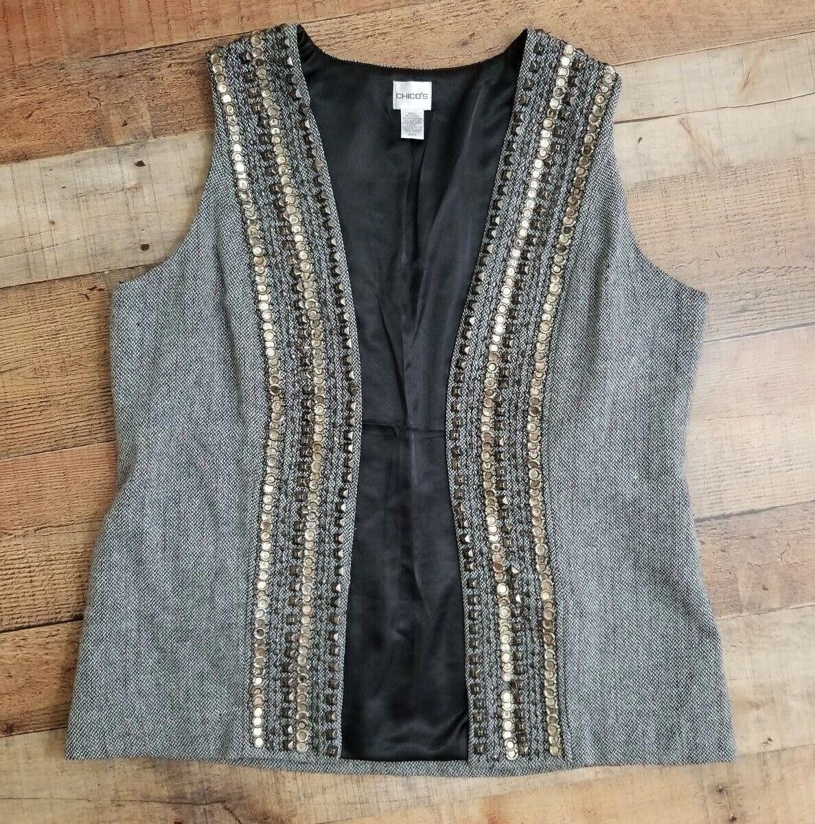 Chicos Chicos Vest Size 2 Wool Blend Embellished Open Front Career Size L / US 10 / IT 46 - 1 Thumbnail