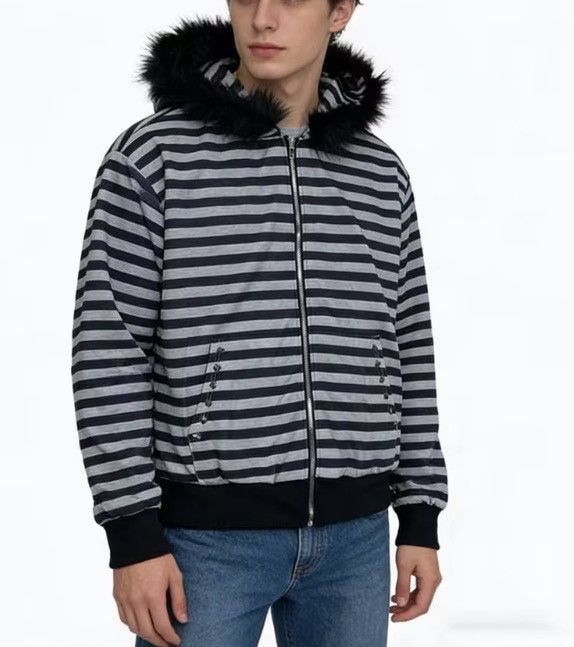 Japanese Brand Striped Fur Hood Jacket Size US L / EU 52-54 / 3 - 2 Thumbnail