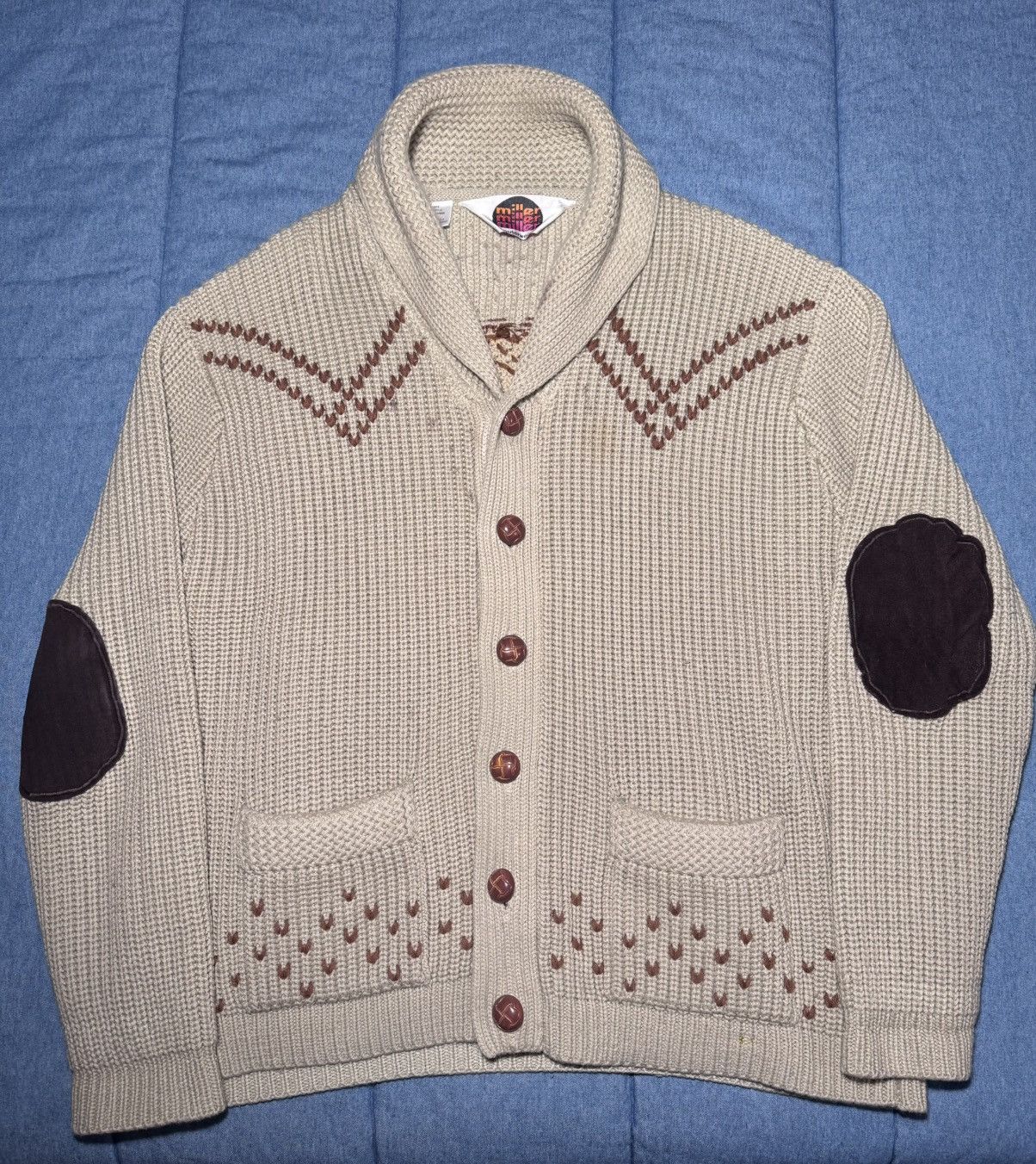 Miller co Beige long sleeve Cowichan cow print sweater