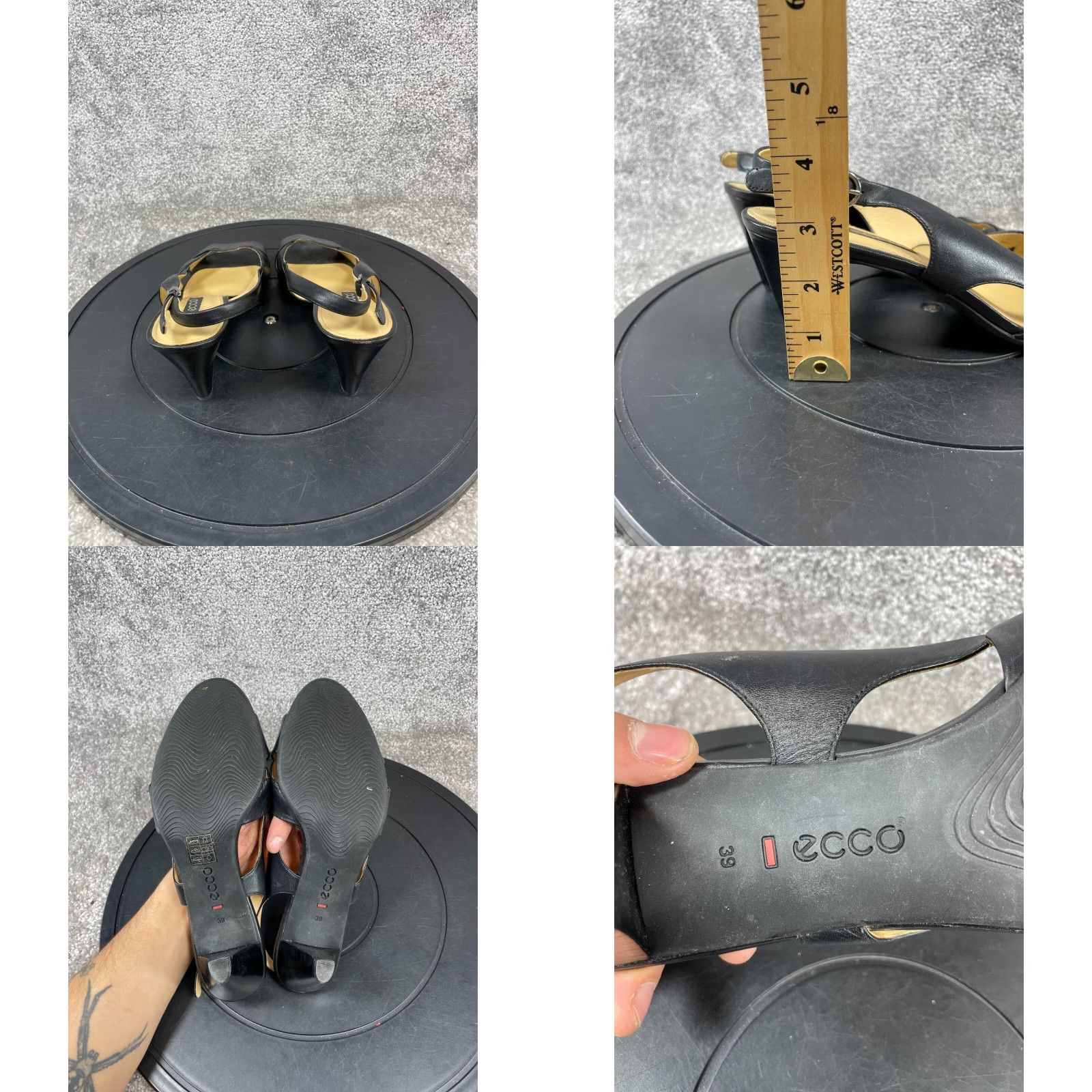 Ecco VINTAGE ECCO Womens Sandal Size 8.5 High Heel Leather Slingback Casual Black Fall Spring Summer Winter Womens Size US 8.5 / IT 38.5 - 8 Thumbnail