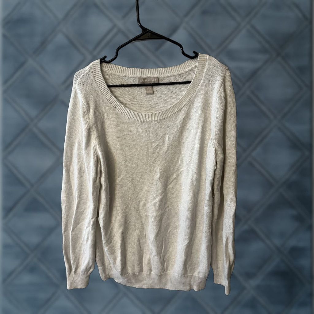 Banana Republic VINTAGE Banana Republic Sweater Elbow Patches White Angora/Cotton Size XL Pullover Knit Women Size XL / US 12-14 / IT 48-50 - 1 Thumbnail