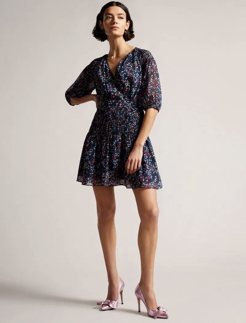 Ted Baker Ted Baker Mini Dress Womens Navy Casadee Smock Panel Wrap Size XS / US 0-2 / IT 36-38 - 3 Thumbnail