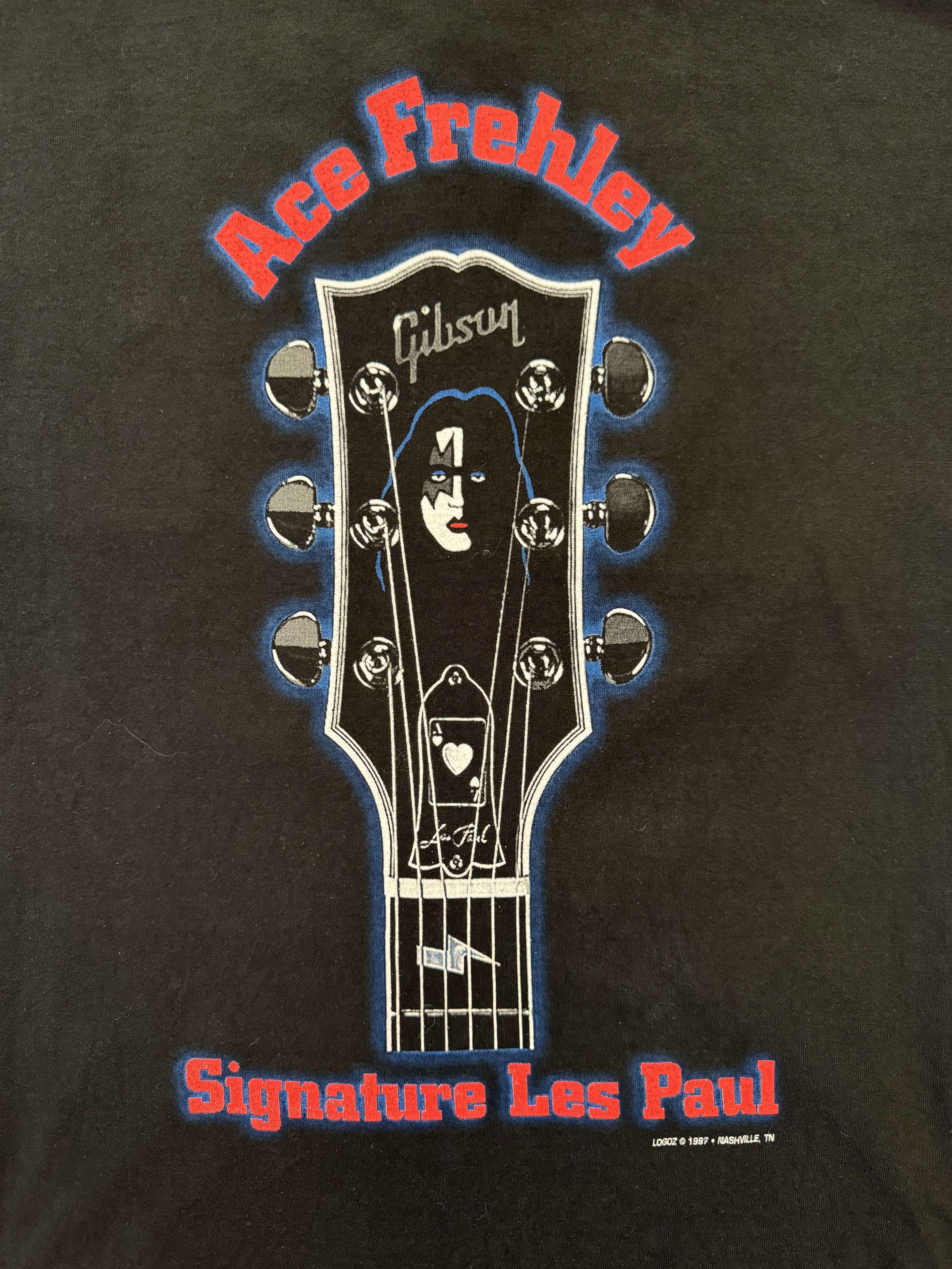 Fruit Of The Loom Vintage 1997 Ace Frehley Signature Gibson Les Paul T-shirt Size US XL / EU 56 / 4 - 6 Thumbnail