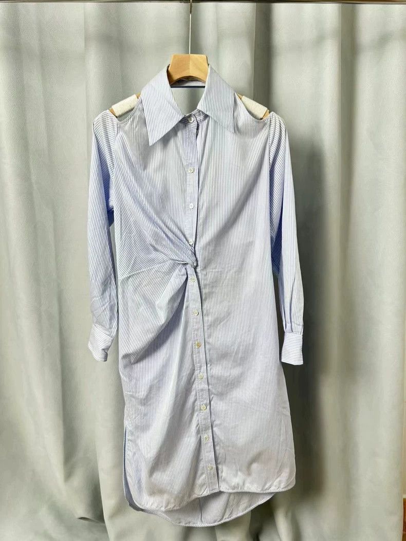 Dior Striped shirt-shaped long casual backless dress 2504-N