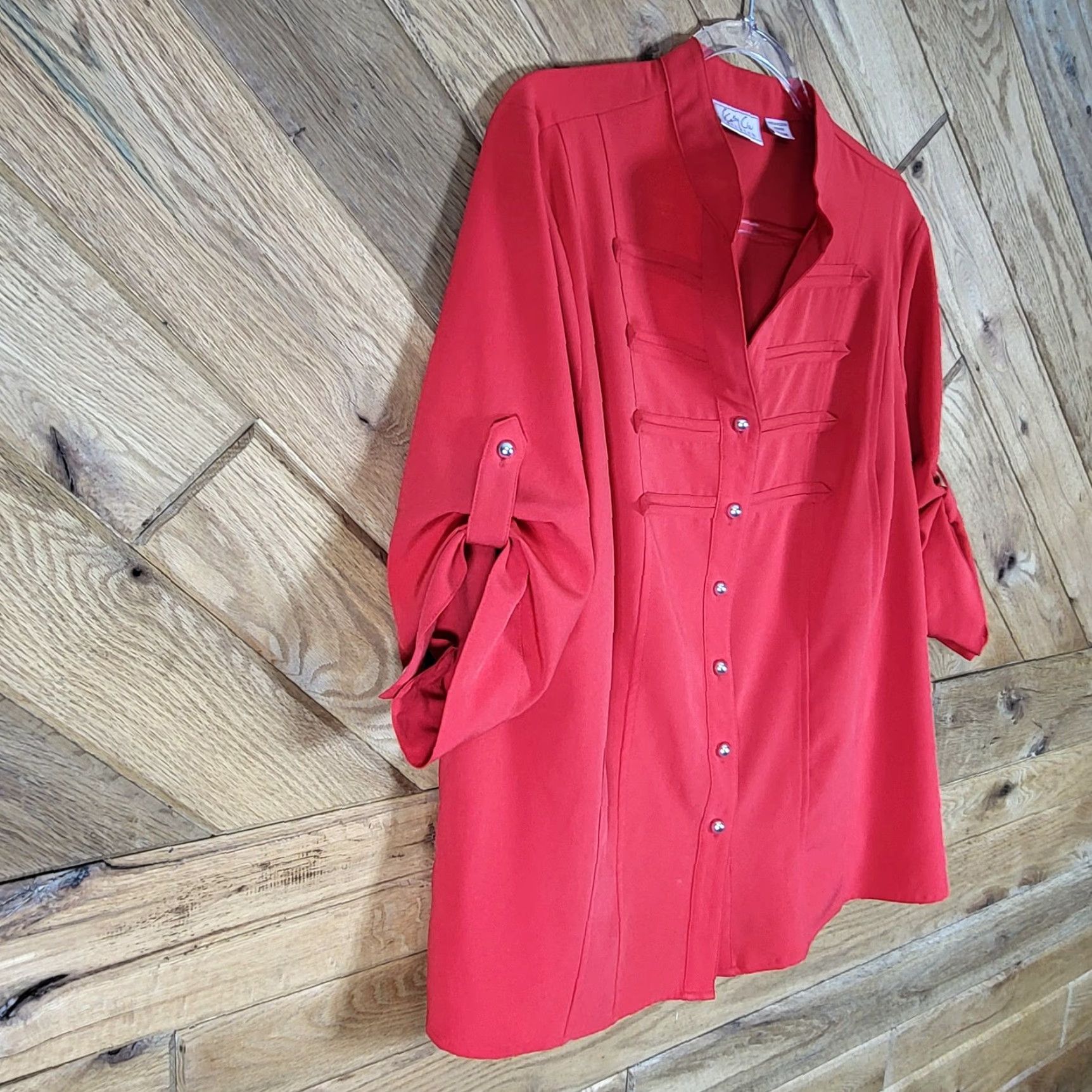 Vintage Kathy Che Blouse Shirt Red Button Front Tab Sleeve 14W Plus Size Women Formal Business Size XL / US 12-14 / IT 48-50 - 7 Thumbnail