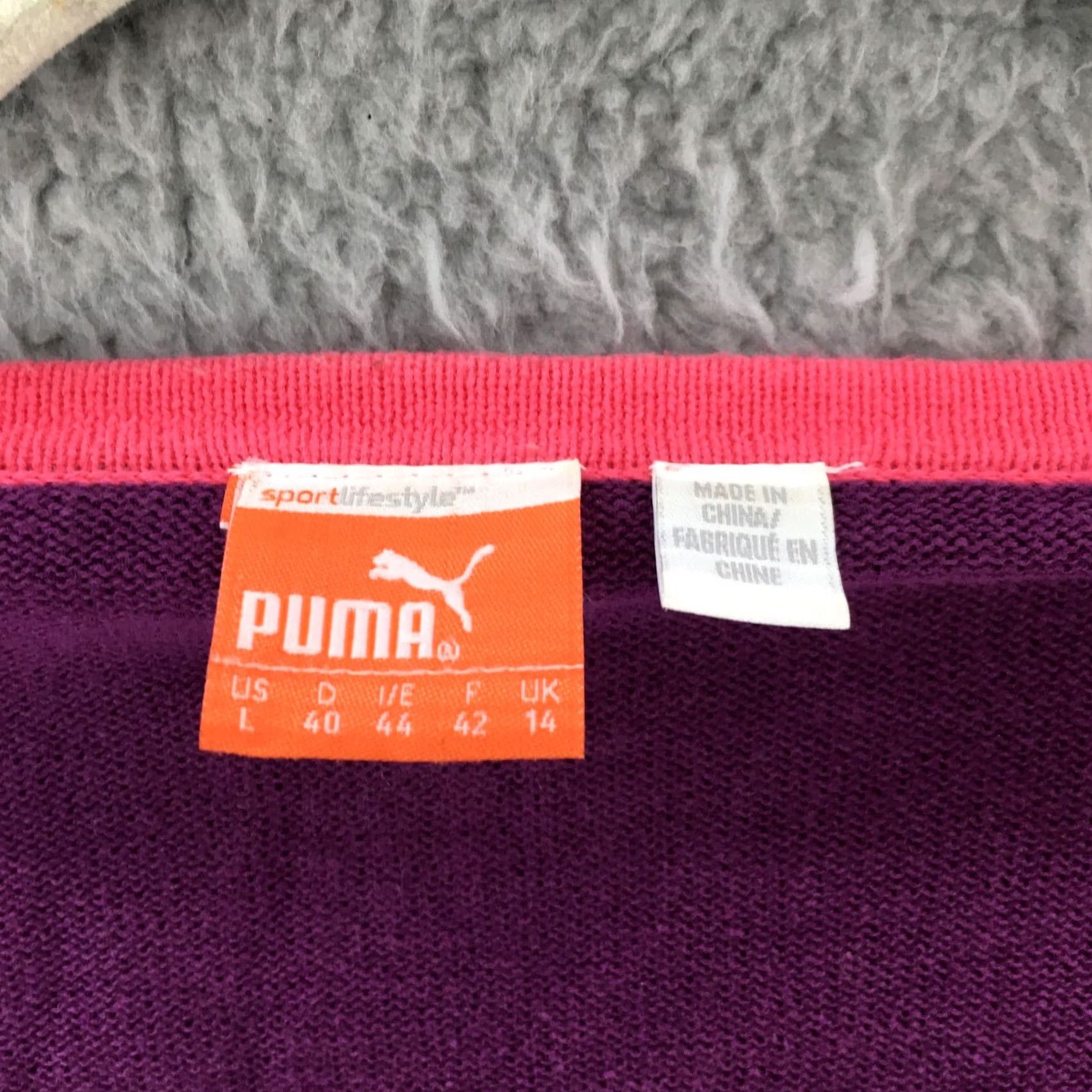 Puma PUMA Cardigan Sweater Womens Large Red Multicolor Button Up Long Sleeve Knit Cardigan Fall Winter Spring Summer Casual V-Neck Size L / US 10 / IT 46 - 3 Thumbnail