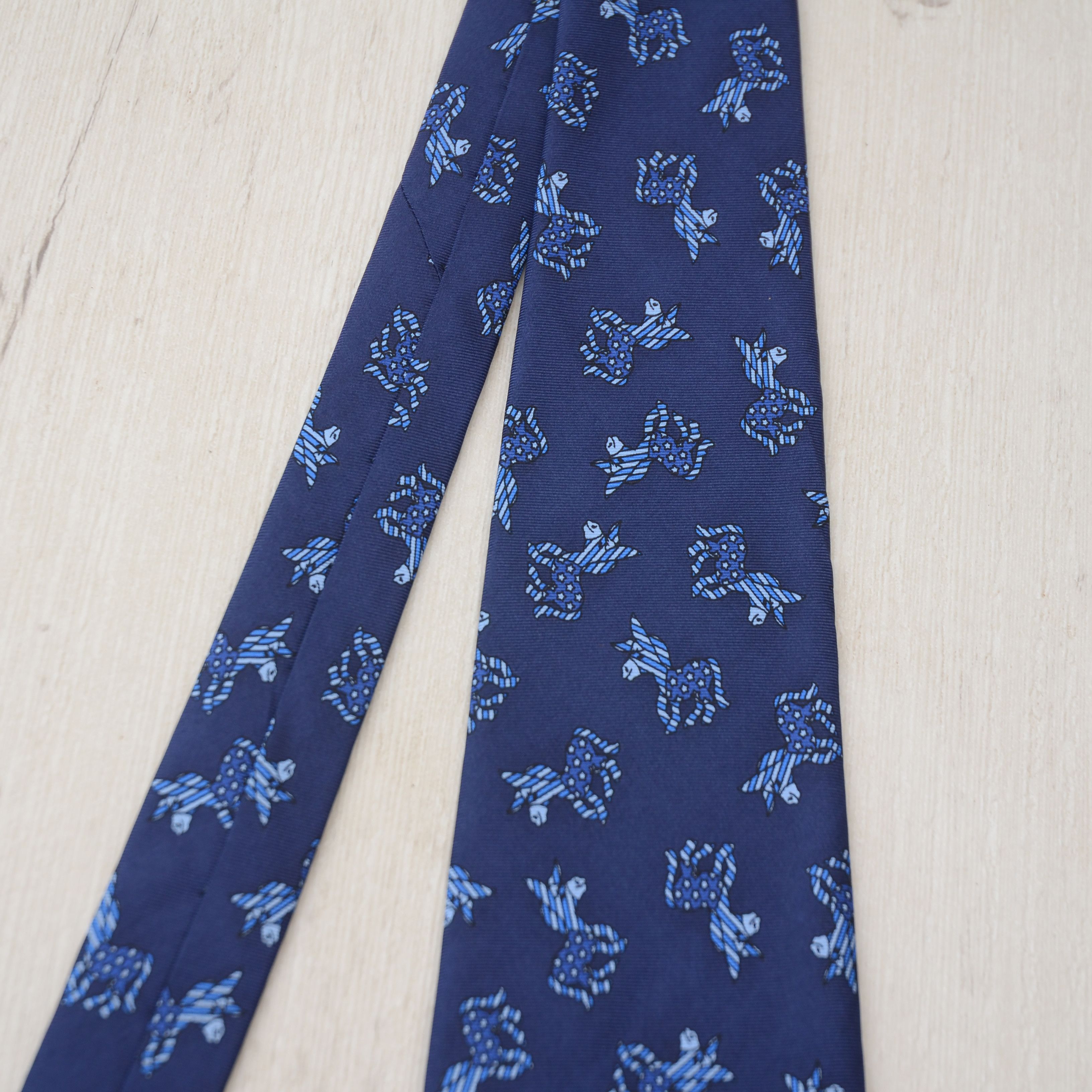 Vintage Berny’s Blue Silk Tie Print Ass Animals Design Made France Size ONE SIZE - 4 Thumbnail