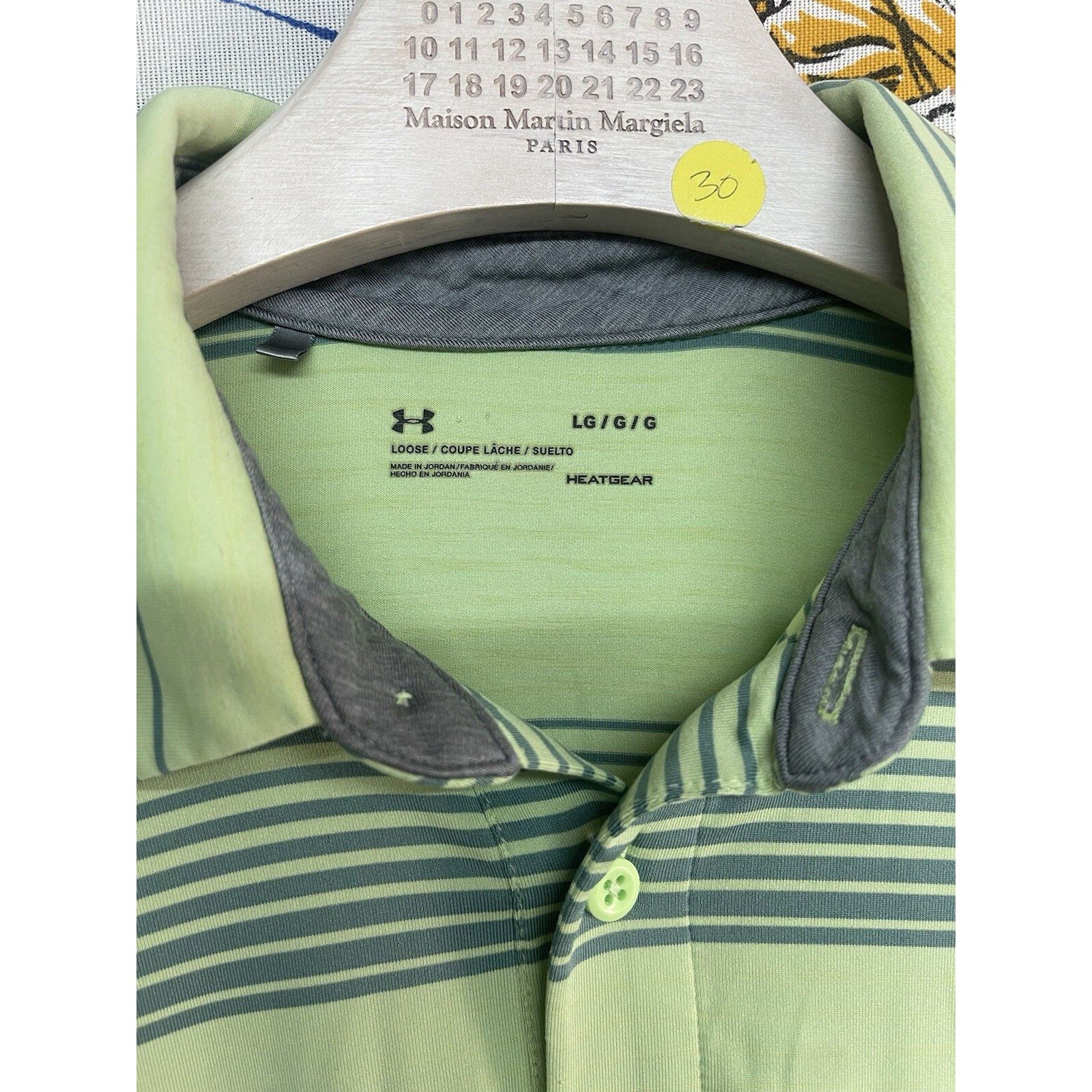 Under Armour Under Armour Polo Men's Large Green Striped Short Sleeve Col Size US L / EU 52-54 / 3 - 4 Thumbnail