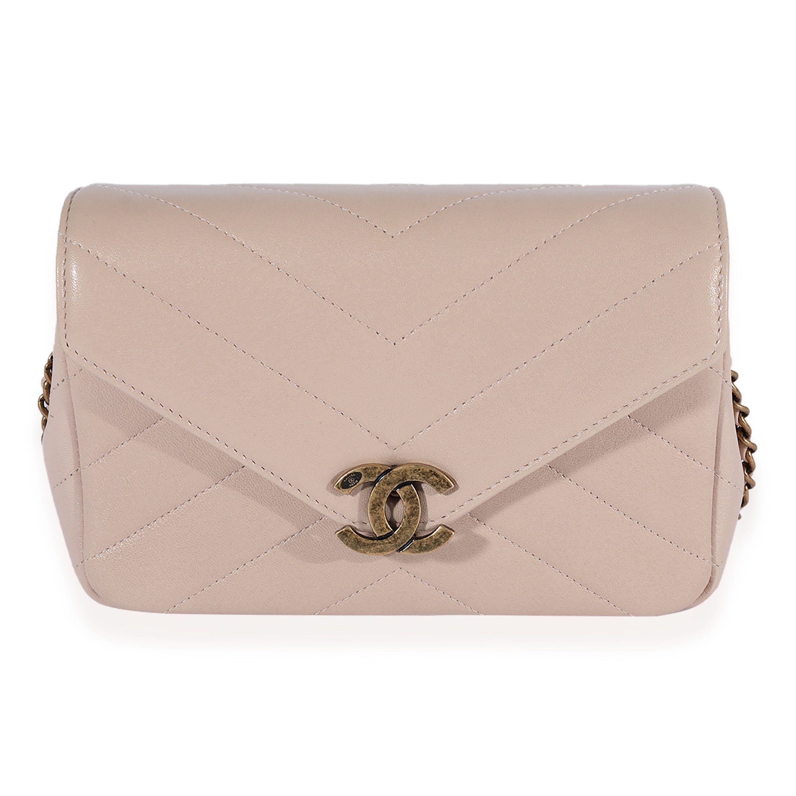 Chanel Beige Chevron Leather Mini Coco Envelope Flap Bag