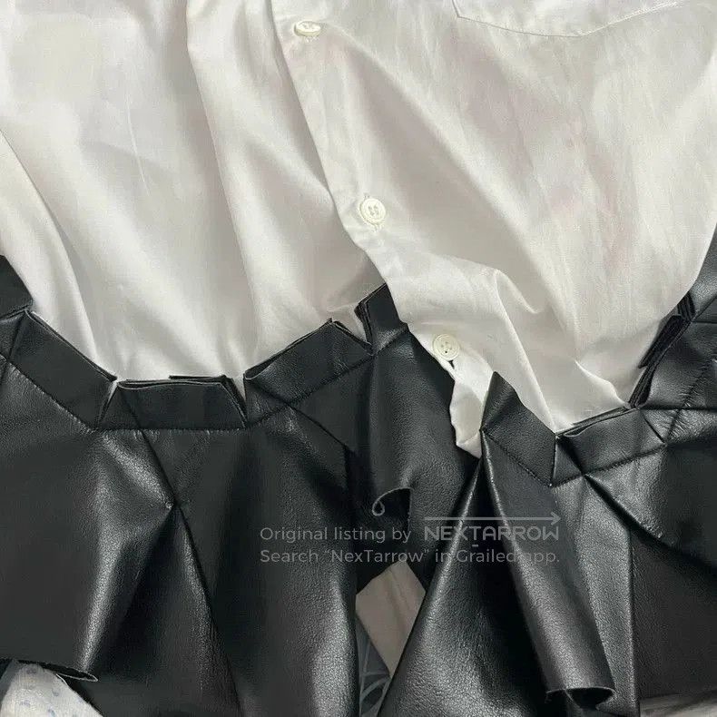 Comme des Garcons White Shirt with Black Leather Ruffle Hem. Size US M / EU 48-50 / 2 - 5 Thumbnail