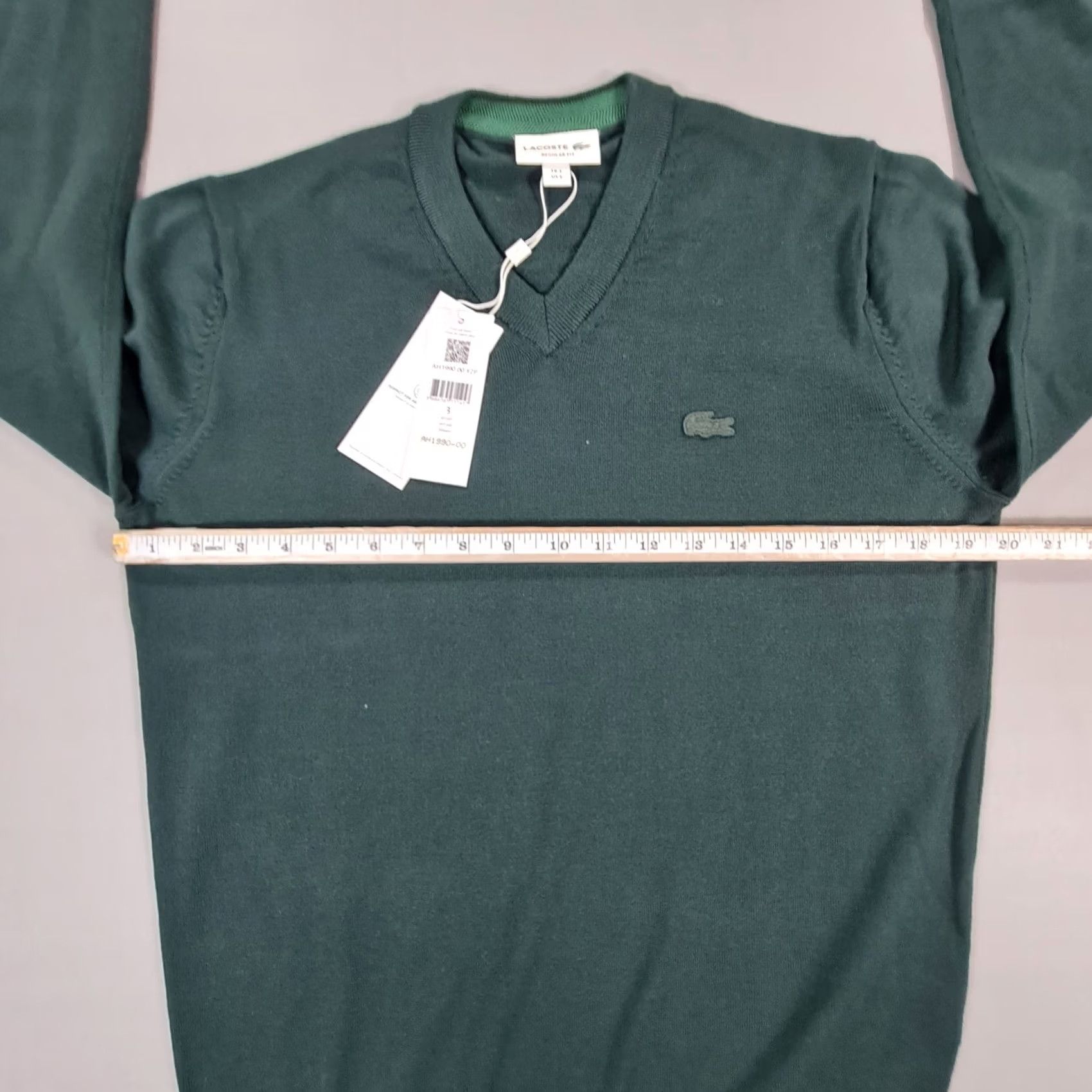 Lacoste Lacoste Jumper Green Small Regular Wool Knitted Pullover V-Neck Long Sleeve Machine Washable Mens Size US S / EU 44-46 / 1 - 7 Thumbnail
