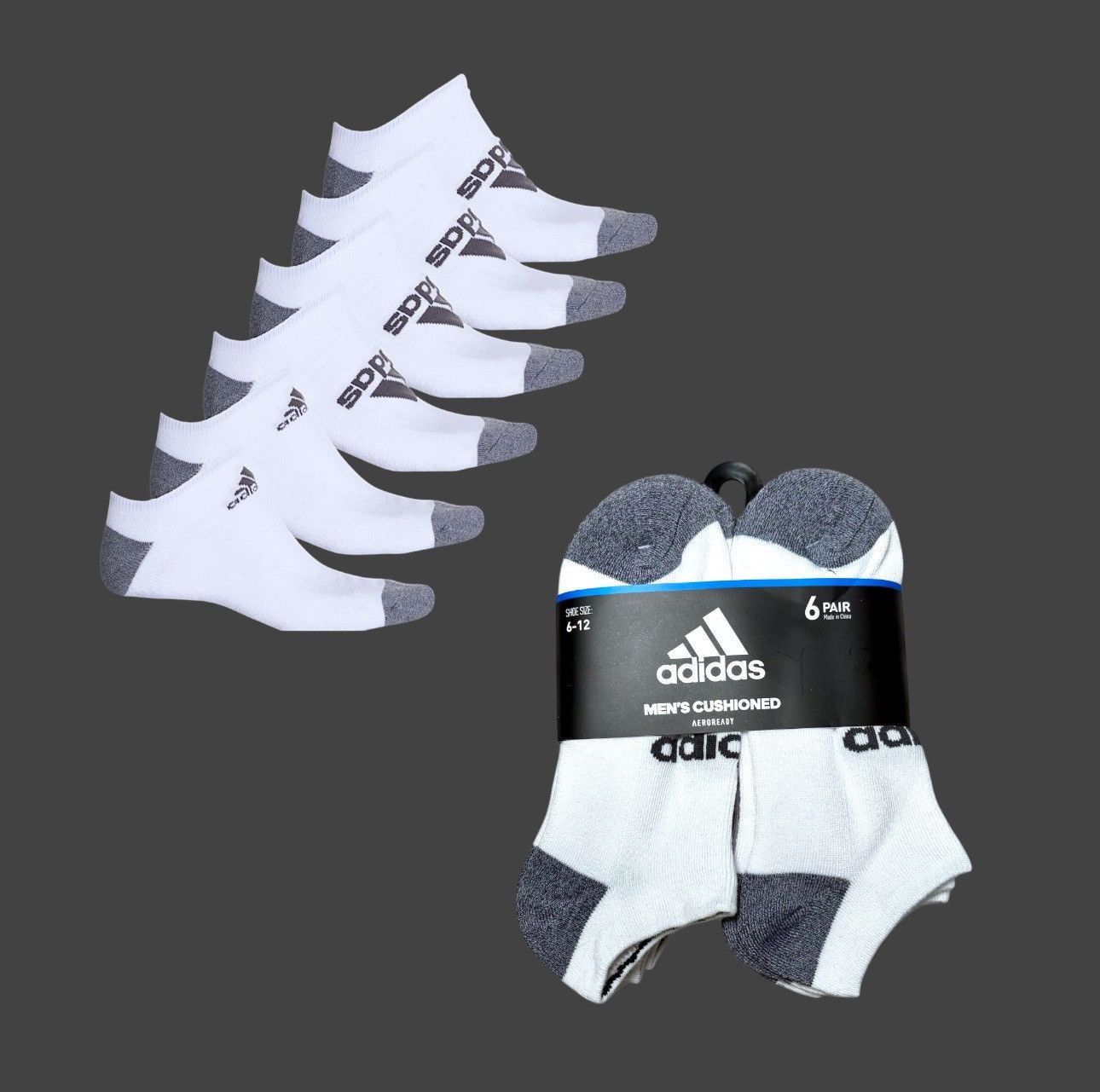 Adidas Adidas Cushioned No-Shoe Men’s Logo Socks 6 pk Shoe Sz 6-12 Size ONE SIZE - 1 Thumbnail