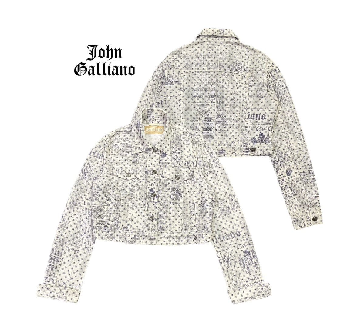 image of Galliano Gazette Newspaper Corduroy Jacket in White, Women's (Size Medium)