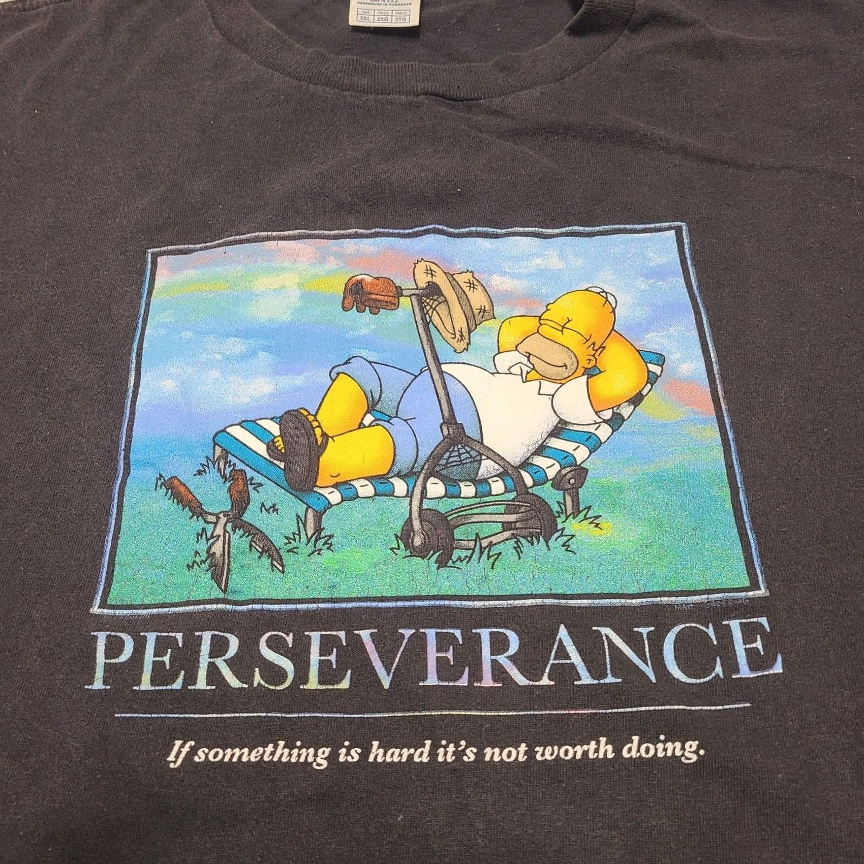 Vintage VINTAGE The Simpsons Homer Perseverance Comedy Black T-Shirt Men 2XL Regular Short Sleeve Graphic Print Cartoon Men Size US XXL / EU 58 / 5 - 2 Thumbnail
