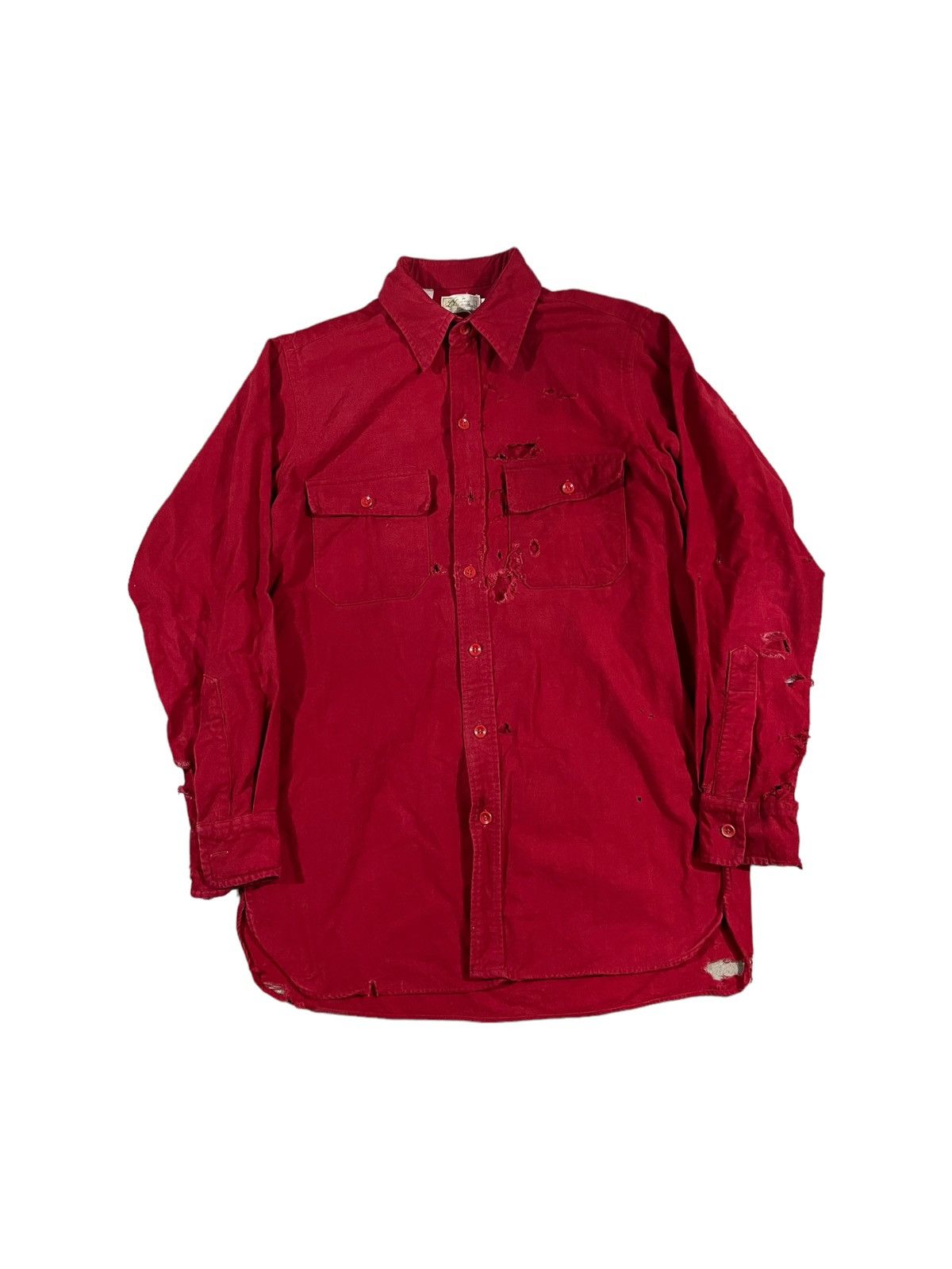 L.L. Bean Vintage 70s LL Bean Script Chamois Cloth Shirt Red Size US M / EU 48-50 / 2 - 1 Thumbnail