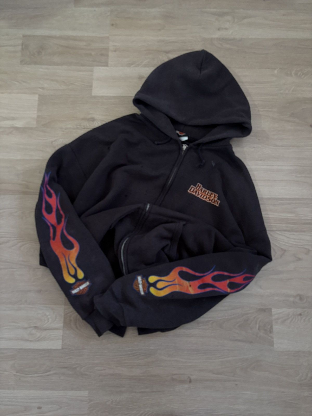 Harley Davidson Harley Davidson Flame Distressed Zip Hoodie Size US XL / EU 56 / 4 - 5 Thumbnail