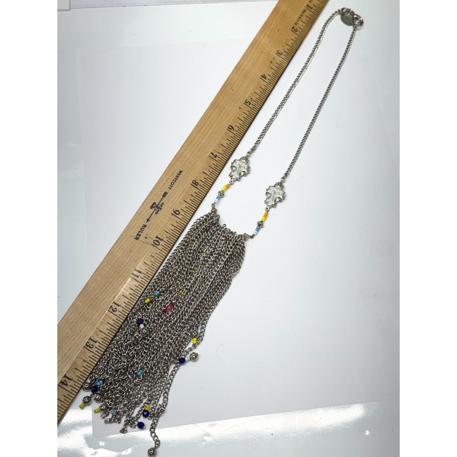 Vintage Vintage silver chain tassel beaded statement necklace Size ONE SIZE - 5 Thumbnail
