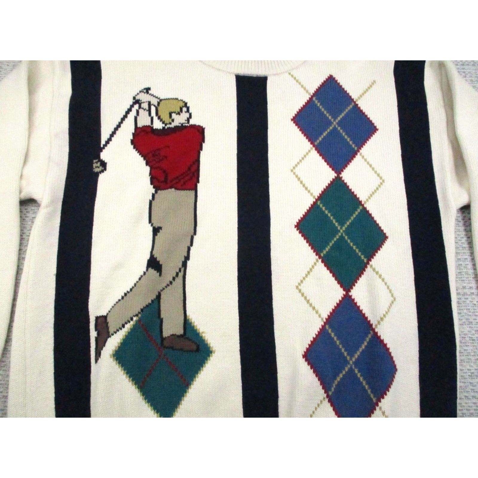 Jantzen VINTAGE Jantzen Sweater Mens XL Golf Argyle Cream Knit 100% Cotton 90s Size US XL / EU 56 / 4 - 5 Thumbnail
