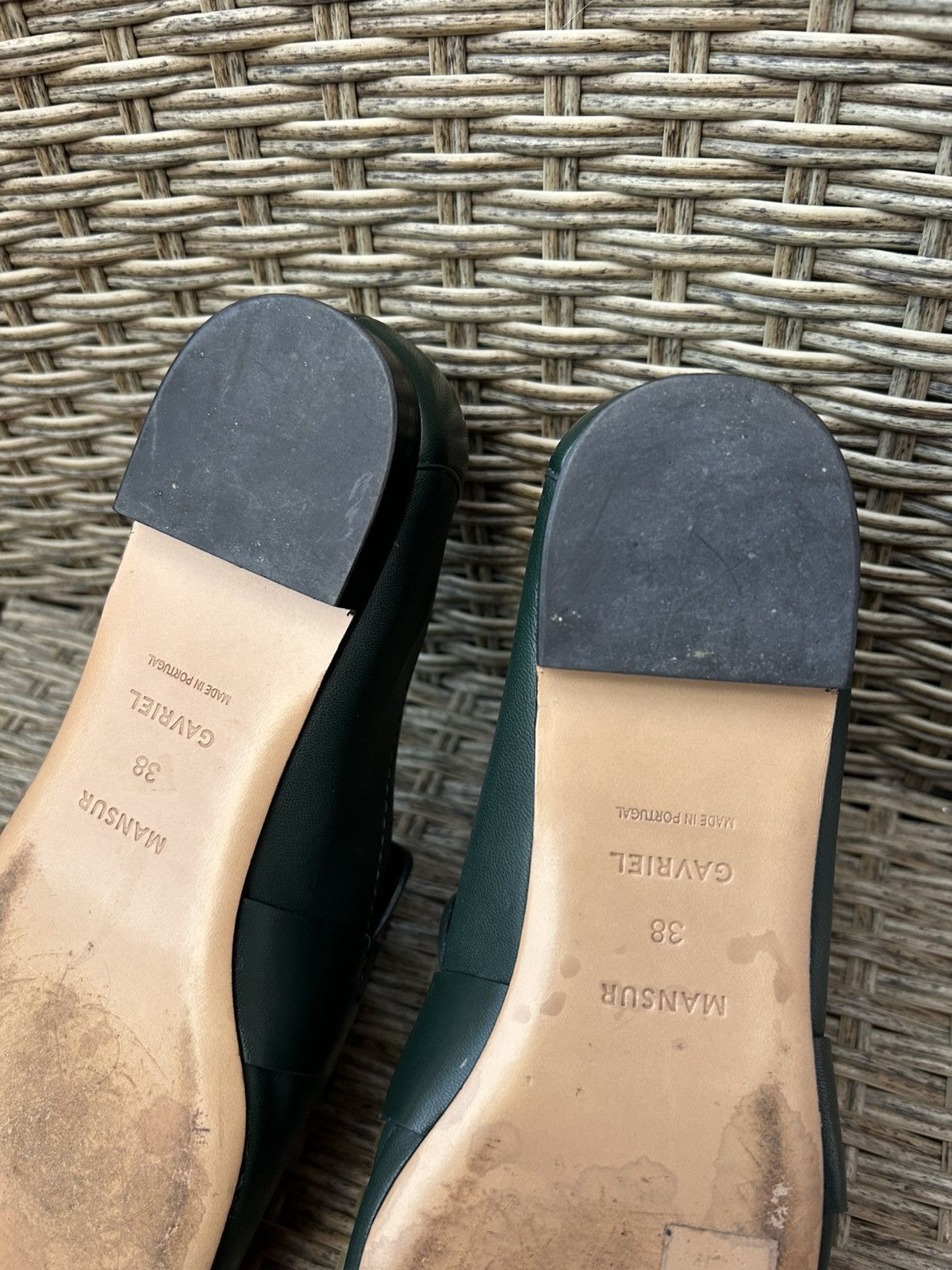 Mansur Gavriel Mansur Gavriel Green Lamb Leather Square Toe Penny Loafers Size US 8 / IT 38 - 10 Thumbnail