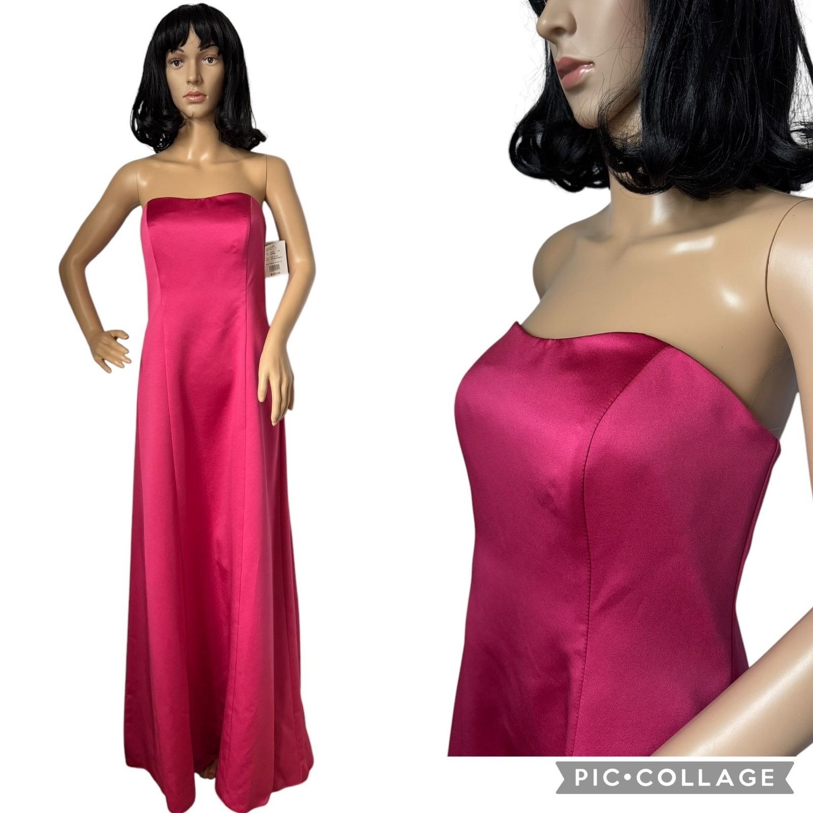 NWT David's Bridal strapless A line satin column maxi gown 8