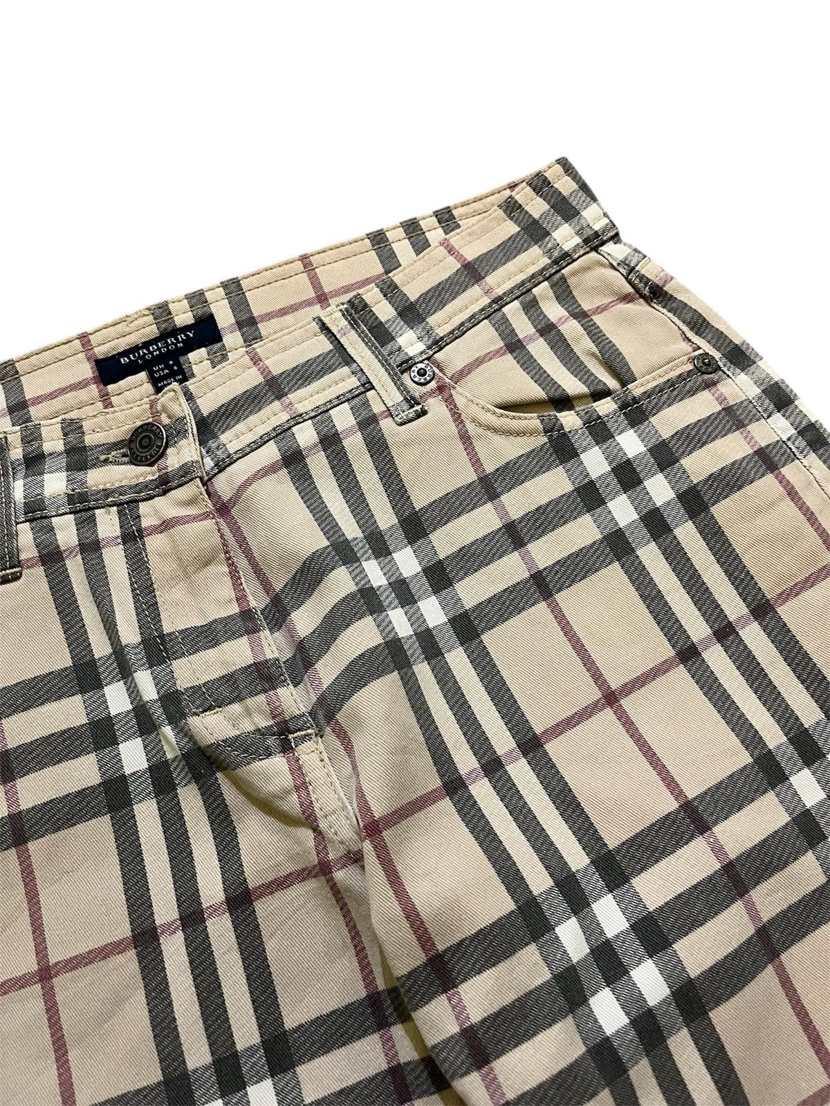 Burberry 2000s Christopher Bailey Era Y2K Nova Check Flared Trousers Size 28" / US 6 / IT 42 - 7 Thumbnail