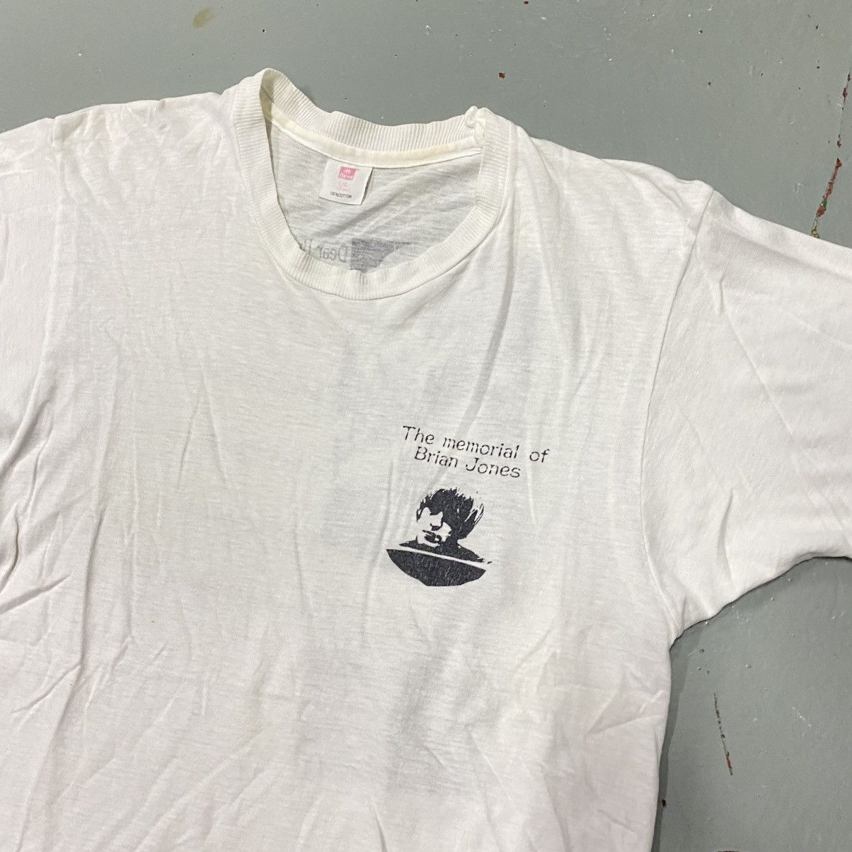 Band Tees × Unsound Rags × Vintage Vintage 80s Brian Jones Memorial Tee Rap Loro Piana Britpop Size US M / EU 48-50 / 2 - 4 Thumbnail