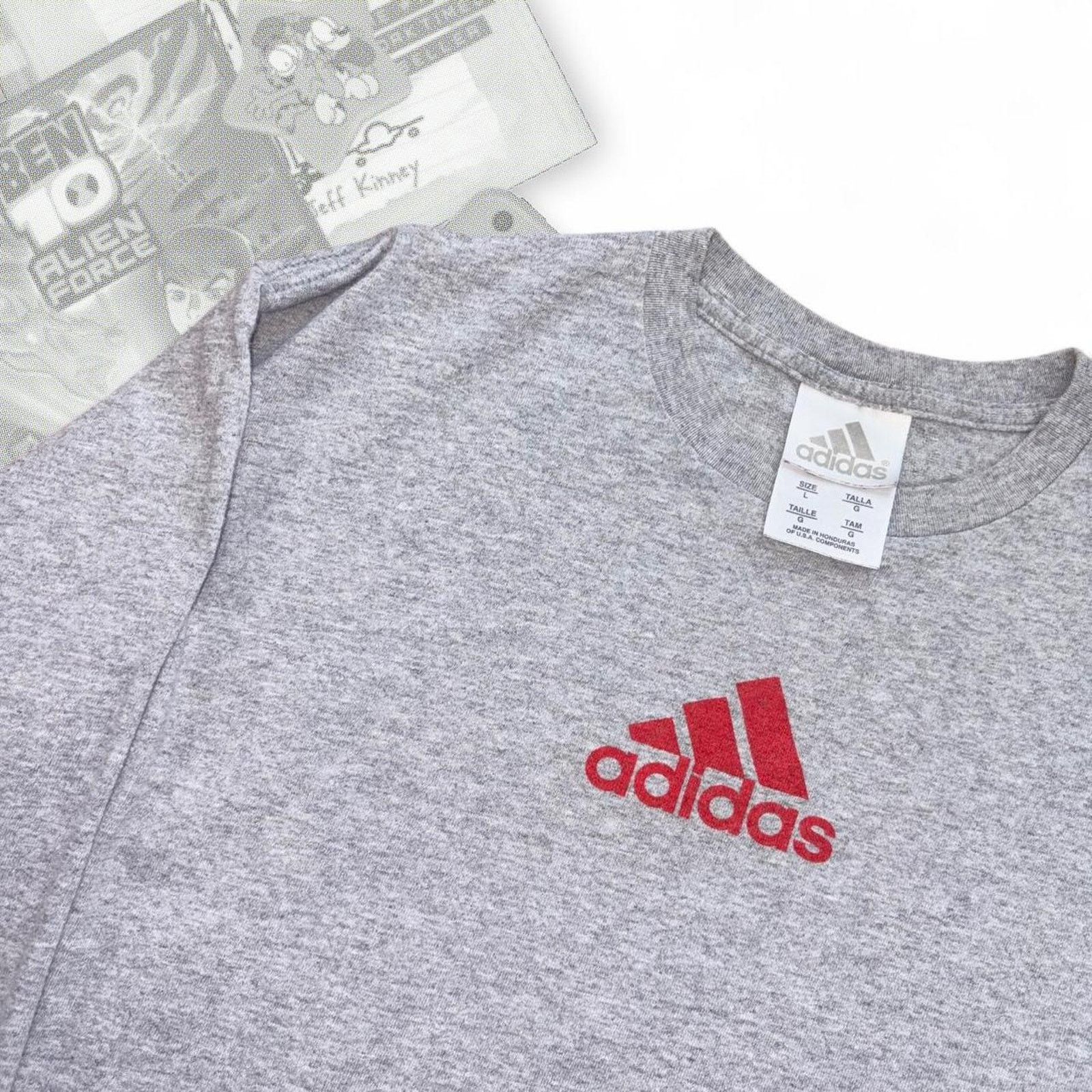 Adidas Vintage Y2K Gray / Red Adidas Logo Graphic Long Sleeve Tee Size L / US 10 / IT 46 - 2 Thumbnail