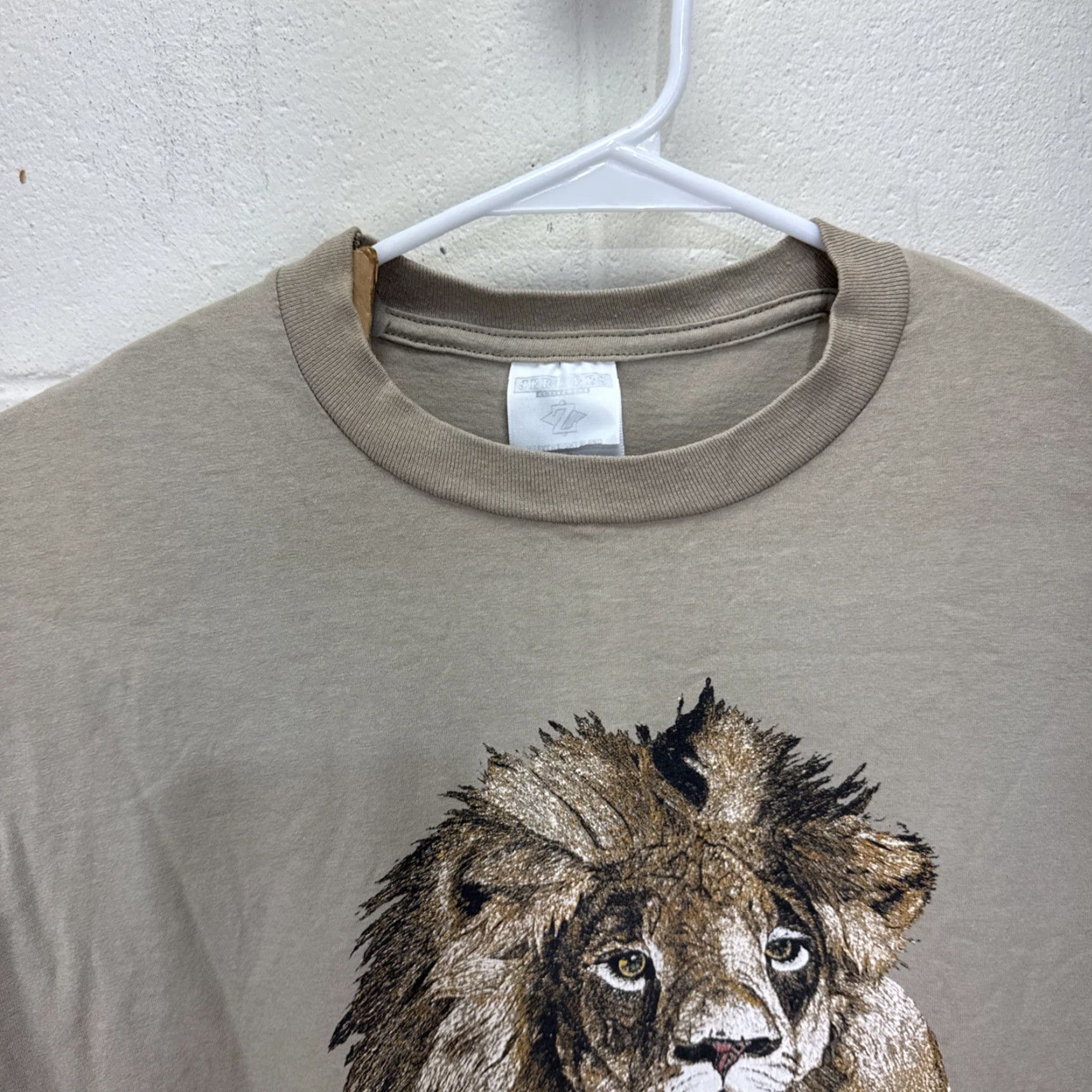 Jerzees VINTAGE JERZEES Big Face Lion 90s Graphic T Shirt USA Beige 3XL Men Shirt Size US XXL / EU 58 / 5 - 4 Thumbnail
